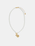 Gold Tone Mother of Pearl Sun Bead Necklace with Lobster Clasp and Extender