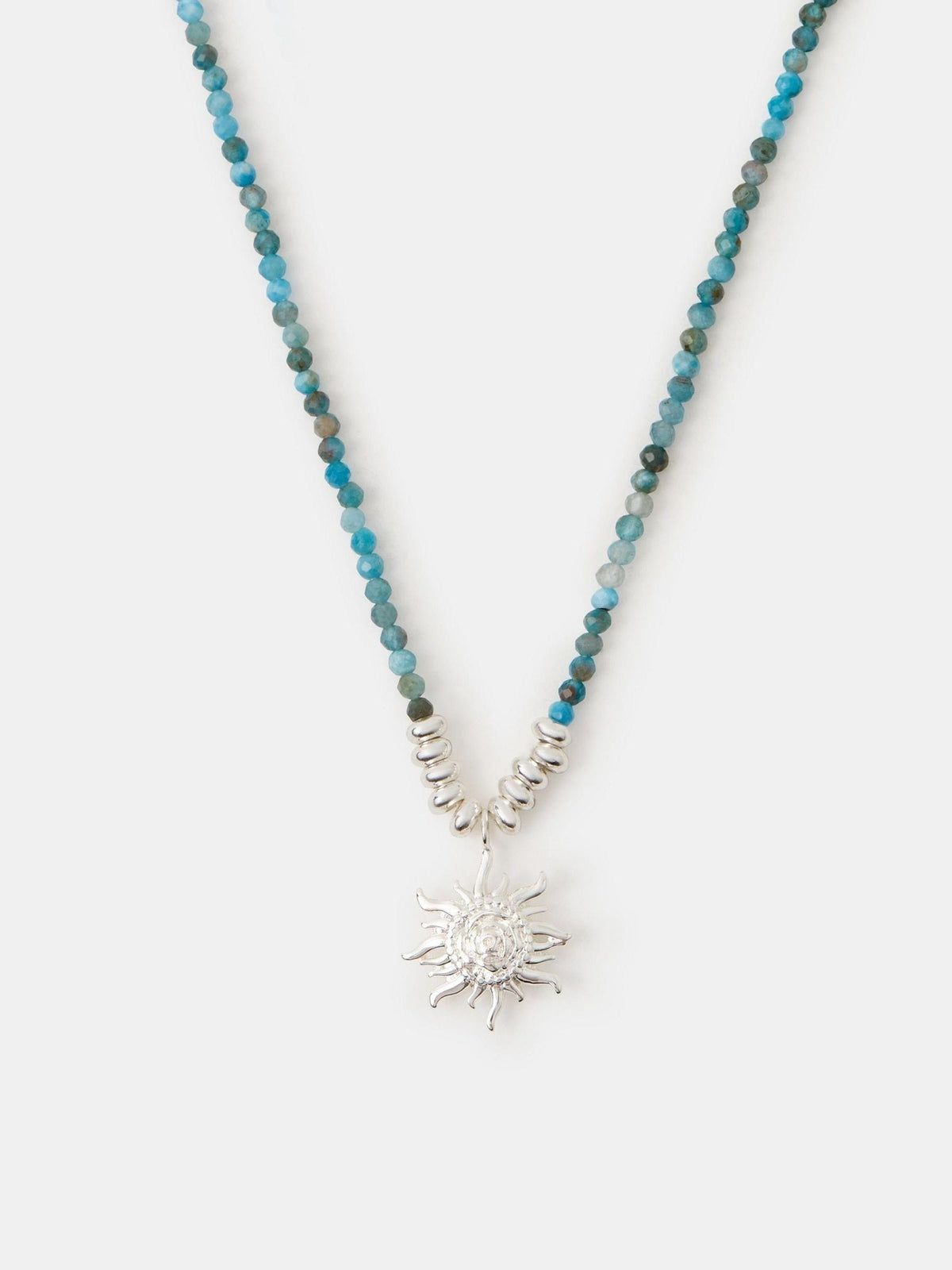 Silver Sterling Plated Bead Sun Pendant Necklace with Apatite Beads
