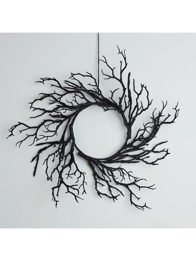 Lights4fun pre-lit black twig Halloween wreath 40cm, UK version