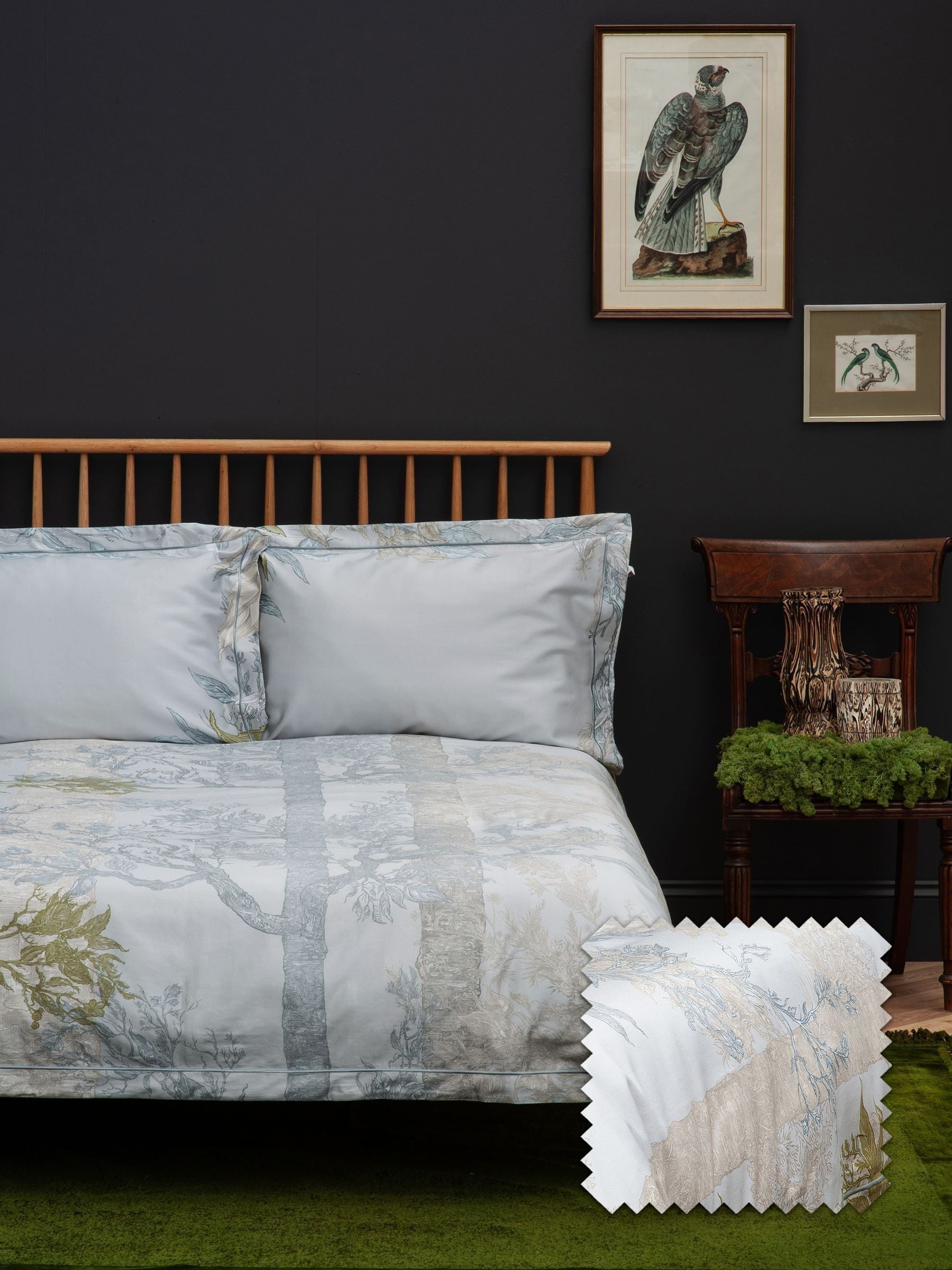 Timorous Beasties Lichen Green Norwegian Wood duvet cover and pillowcase set (British brand)