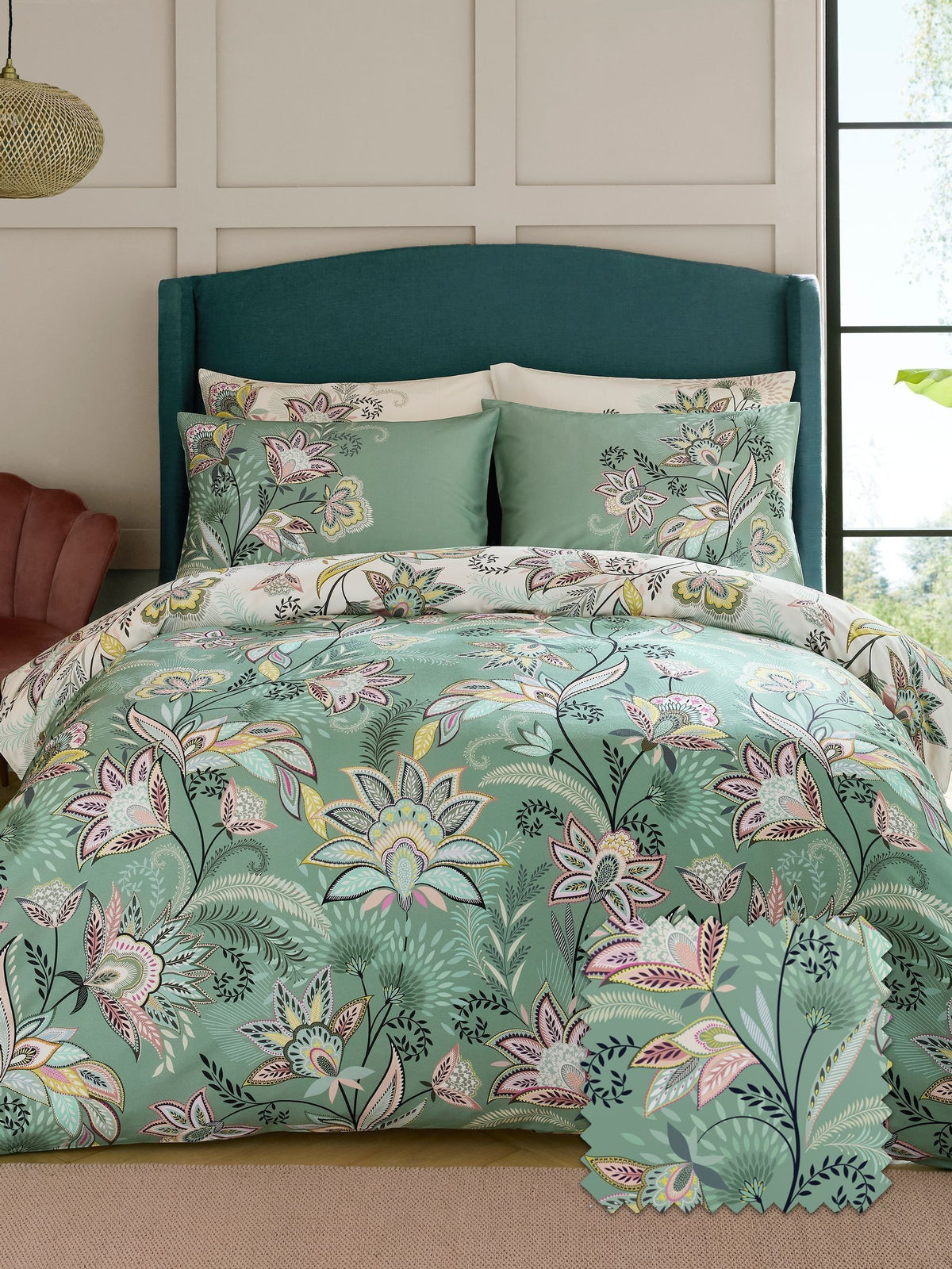 Sara Miller Green Passiflora duvet cover set (British brand)