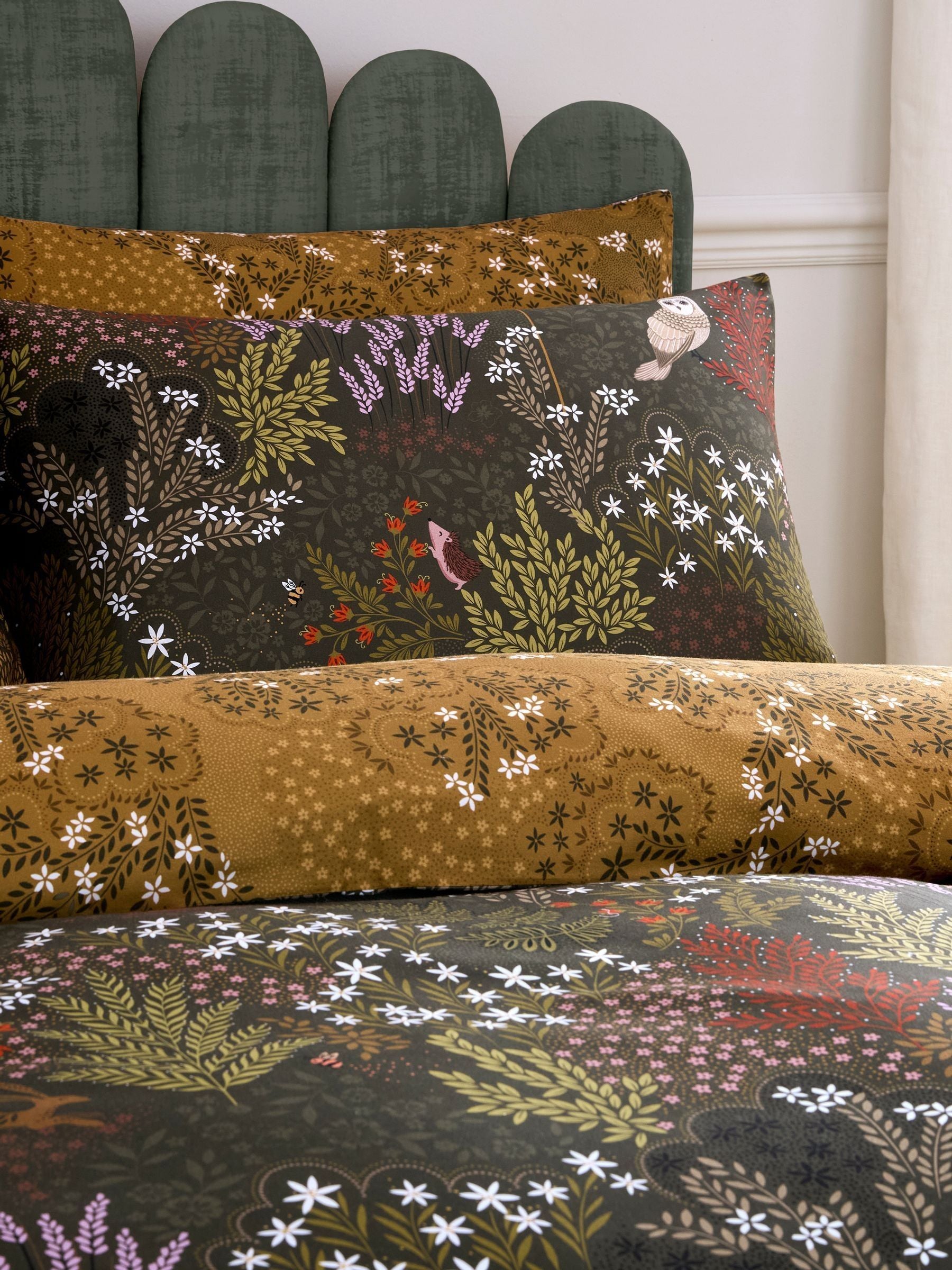 Sara Miller Green Owl Forest bed linen set (British brand)