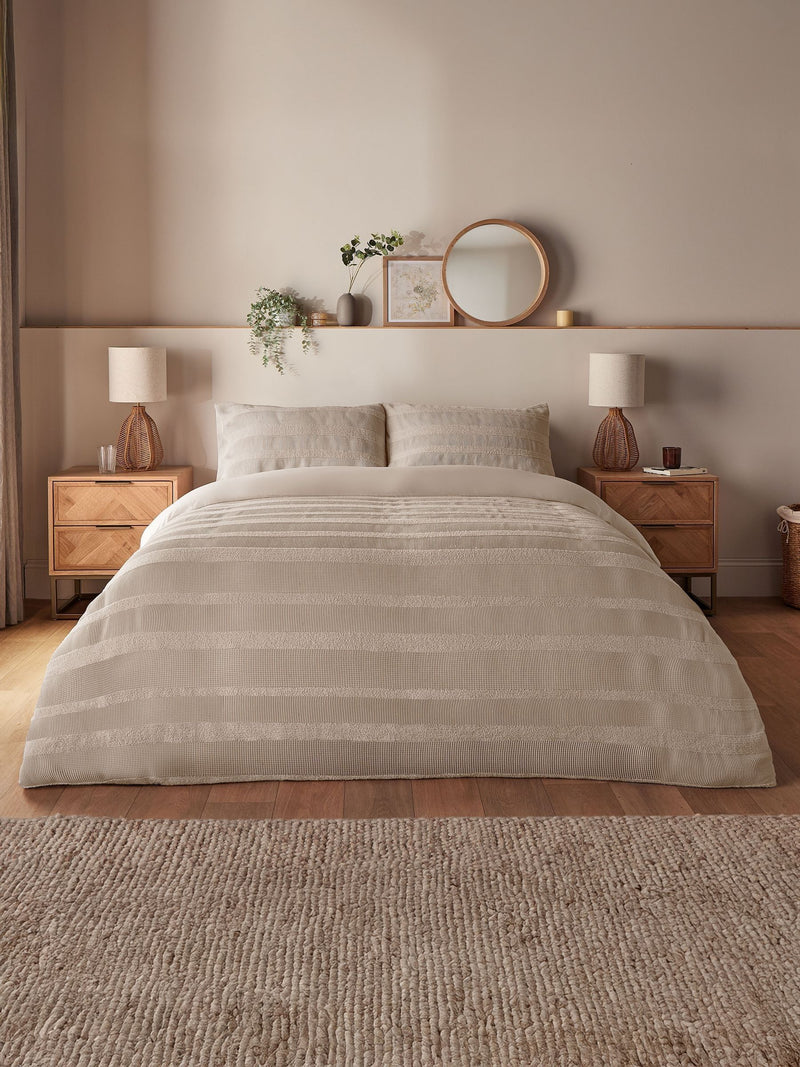 Silentnight Natural Textured Waffle Duvet Cover Set (British brand)