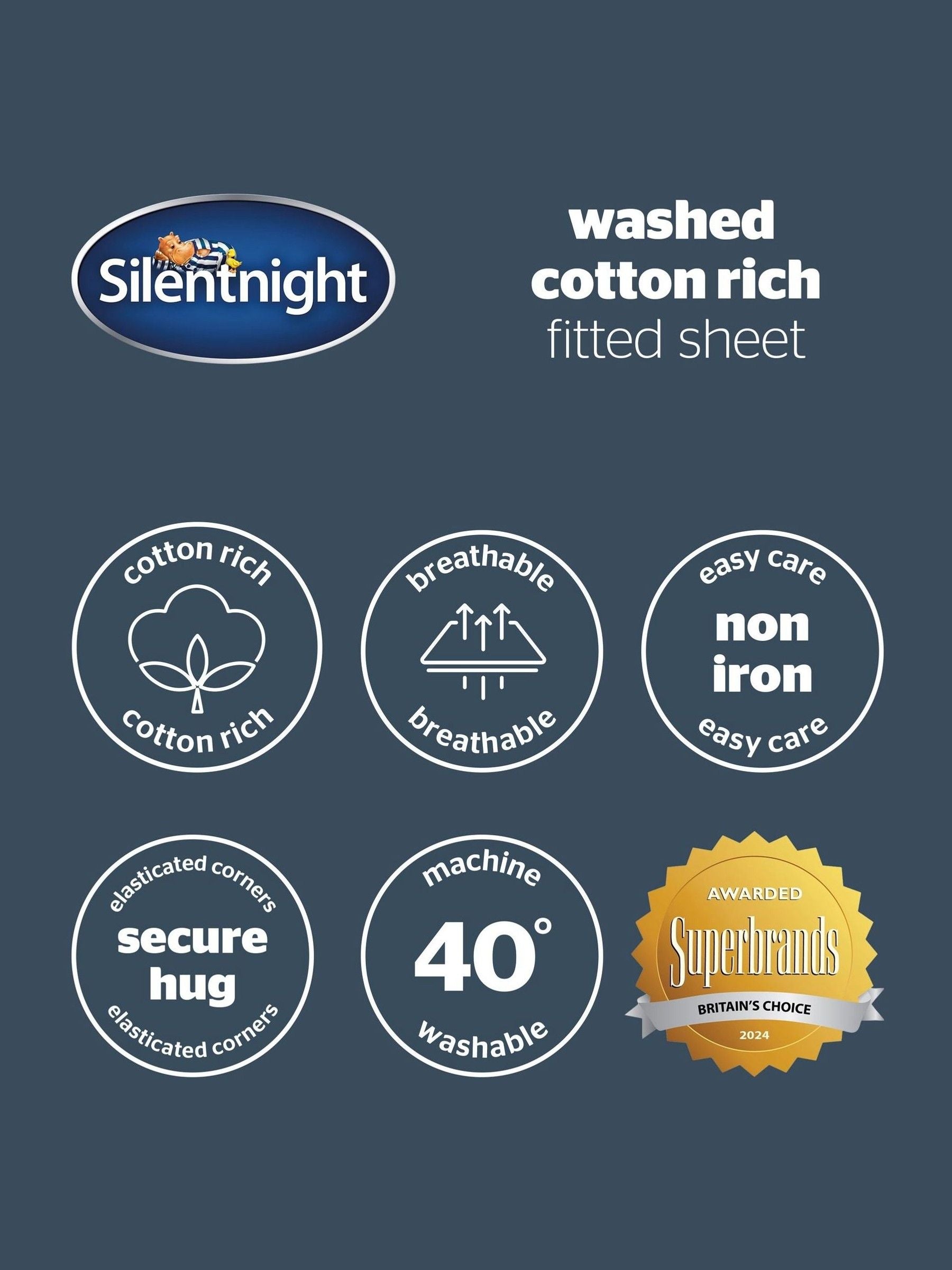 Silentnight Indigo Cotton Rich T180 Washed Fitted Sheet (British brand)