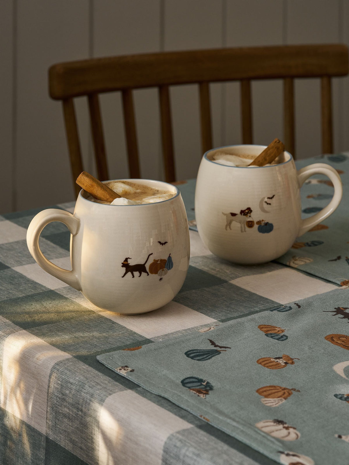 Sophie Allport Soft Teal Paws & Pumpkins stoneware mug 500ml (British brand)
