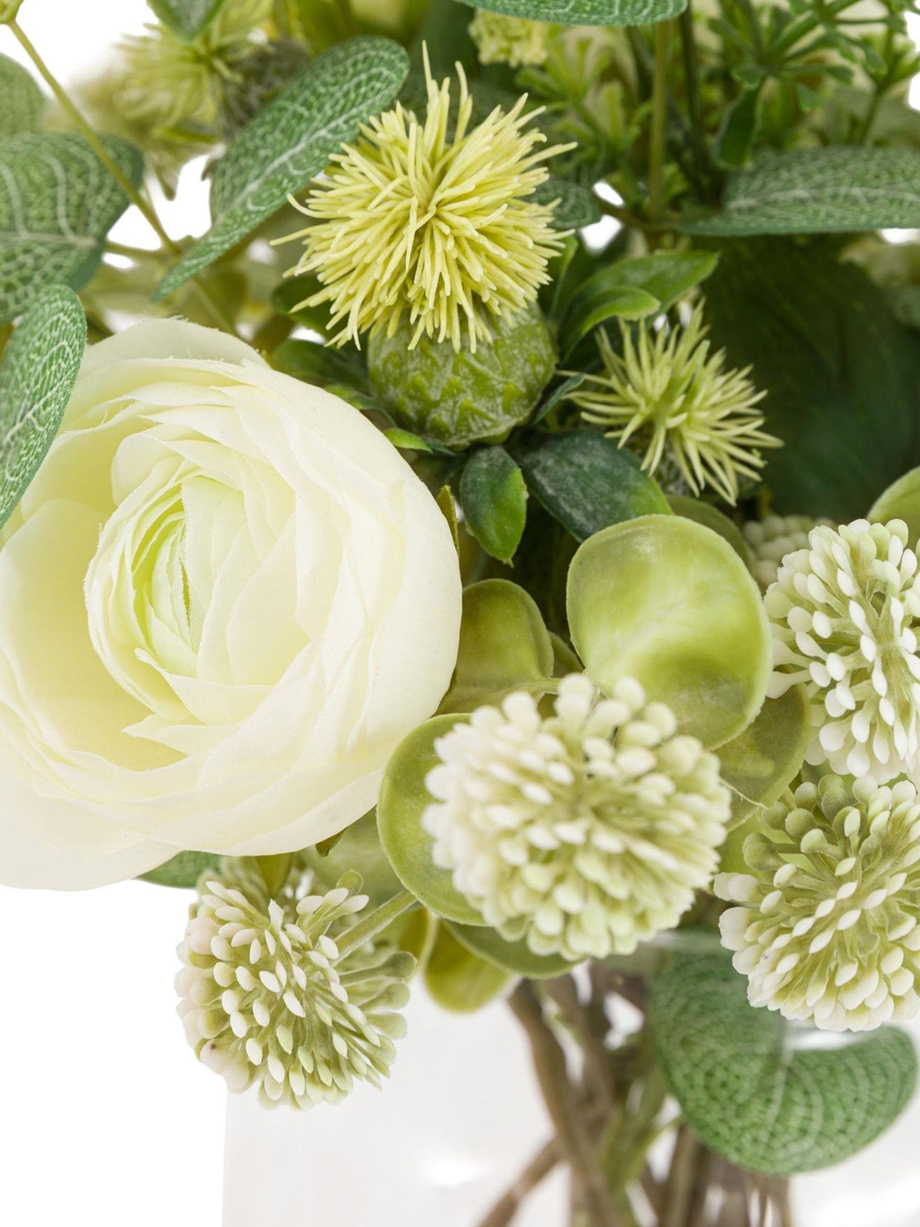 Gallery Home green natural rose and eucalyptus floral arrangement in glass vase, UK version