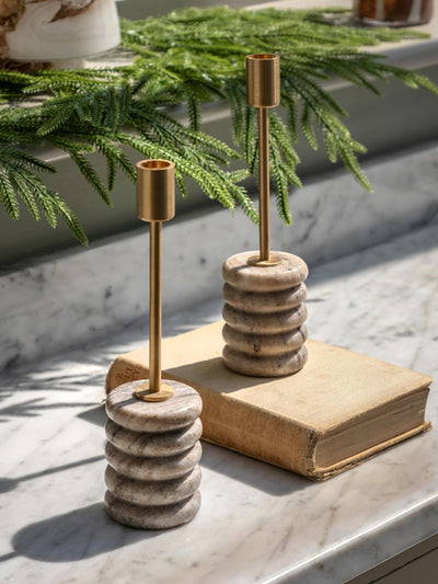 Gallery Home Set of 2 Natural Marble Candle Sticks