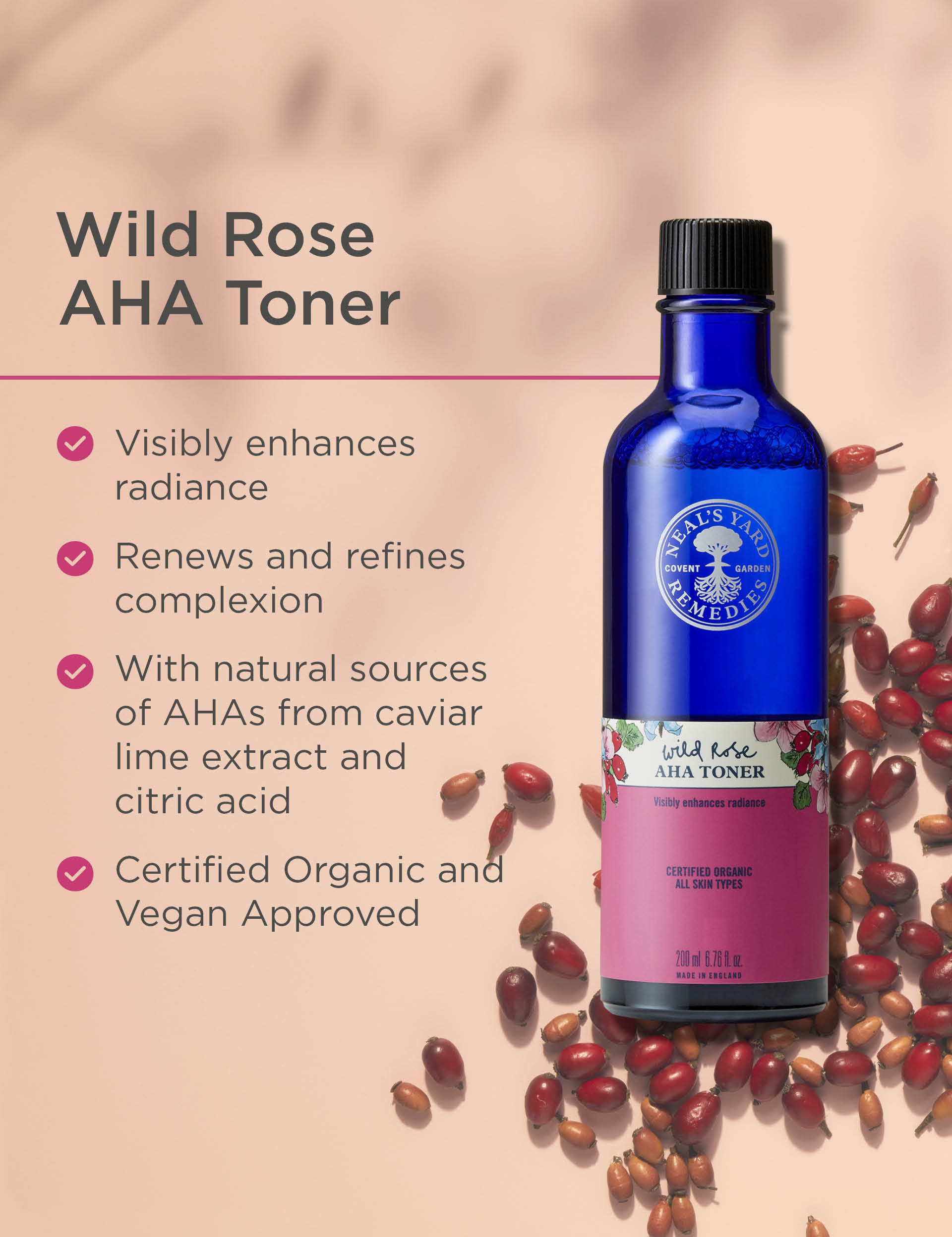 Neal's Yard Remedies Wild Rose AHA Toner 200ml (British brand)
