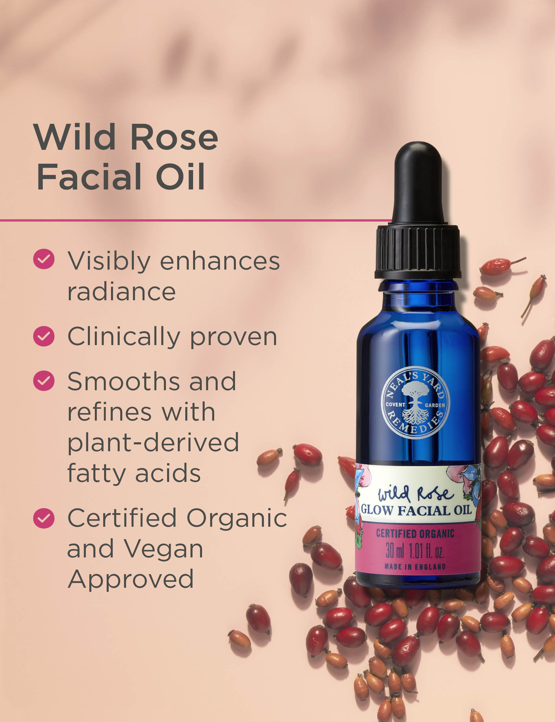 Neal's Yard Remedies Wild Rose Glow facial oil 30ml (British brand)