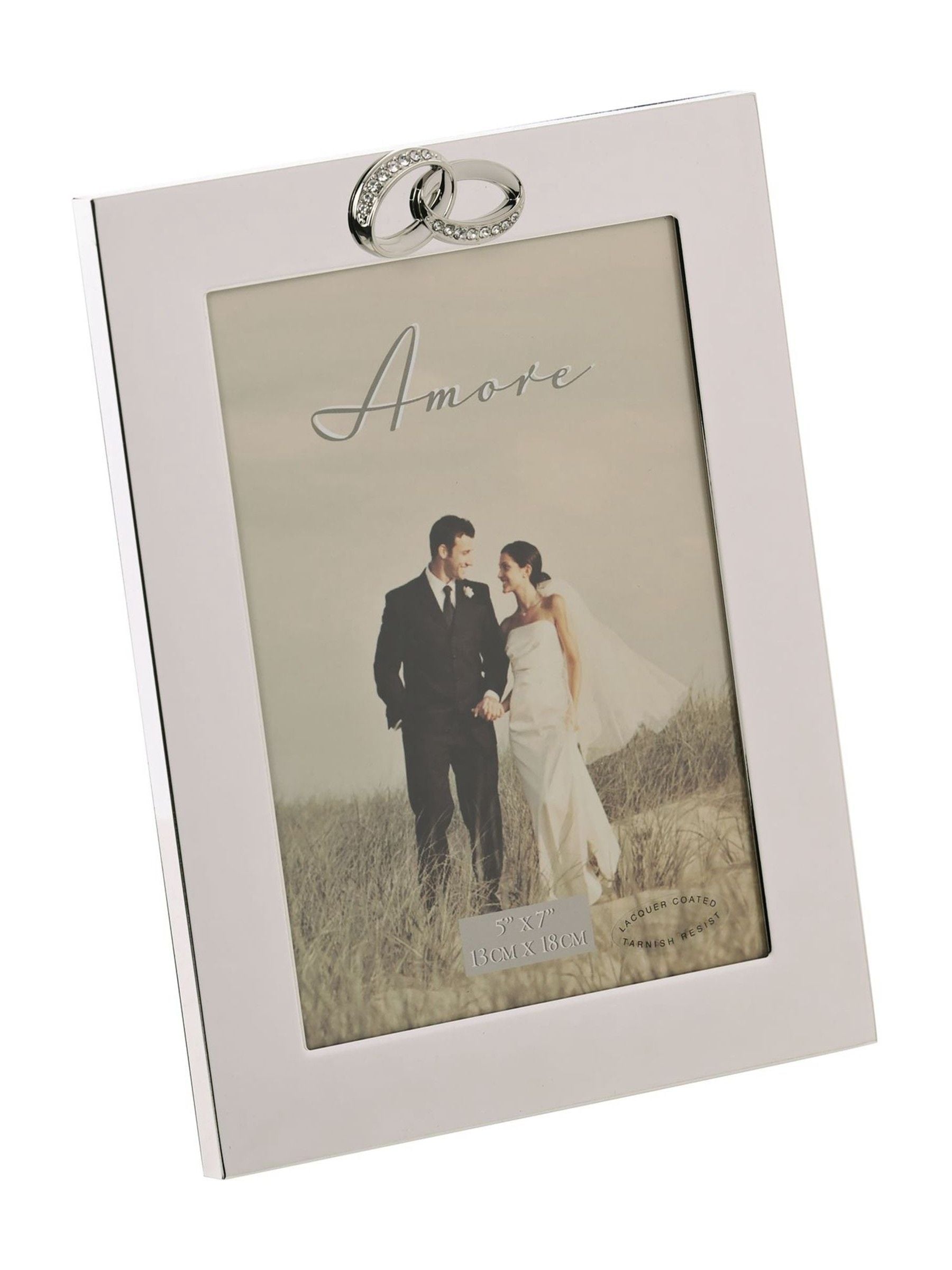 Amore by Juliana silver wedding photo frame with crystal rings 5x7 inch (British brand)