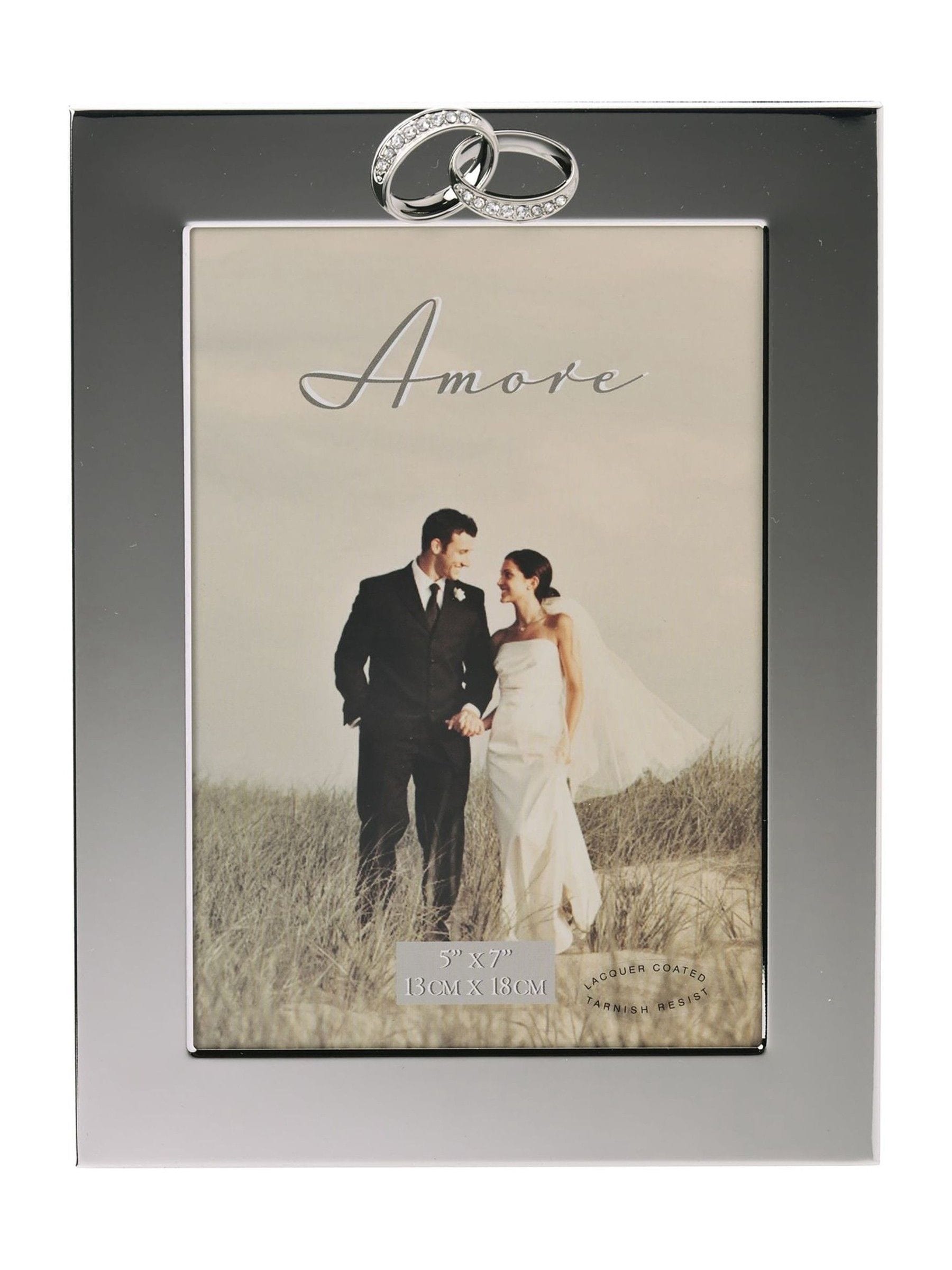 Amore by Juliana silver wedding photo frame with crystal rings 5x7 inch (British brand)