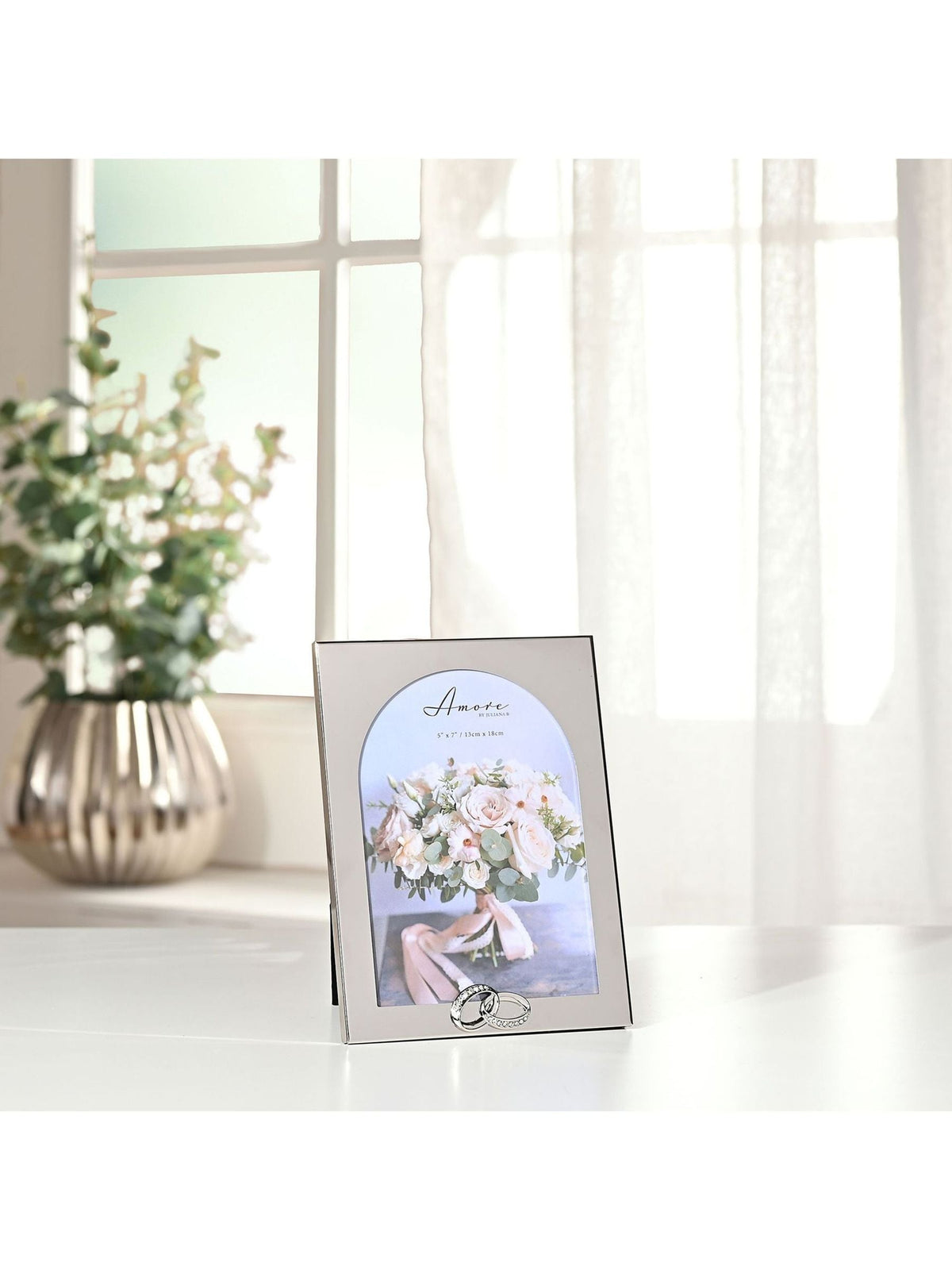 JULIANA Silver Amore Arch Photo Frame with Rings 5x7 (British brand)