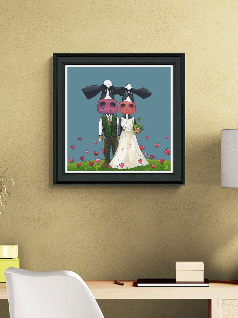Artko black cows wedding framed art 59cm x 59cm - British product