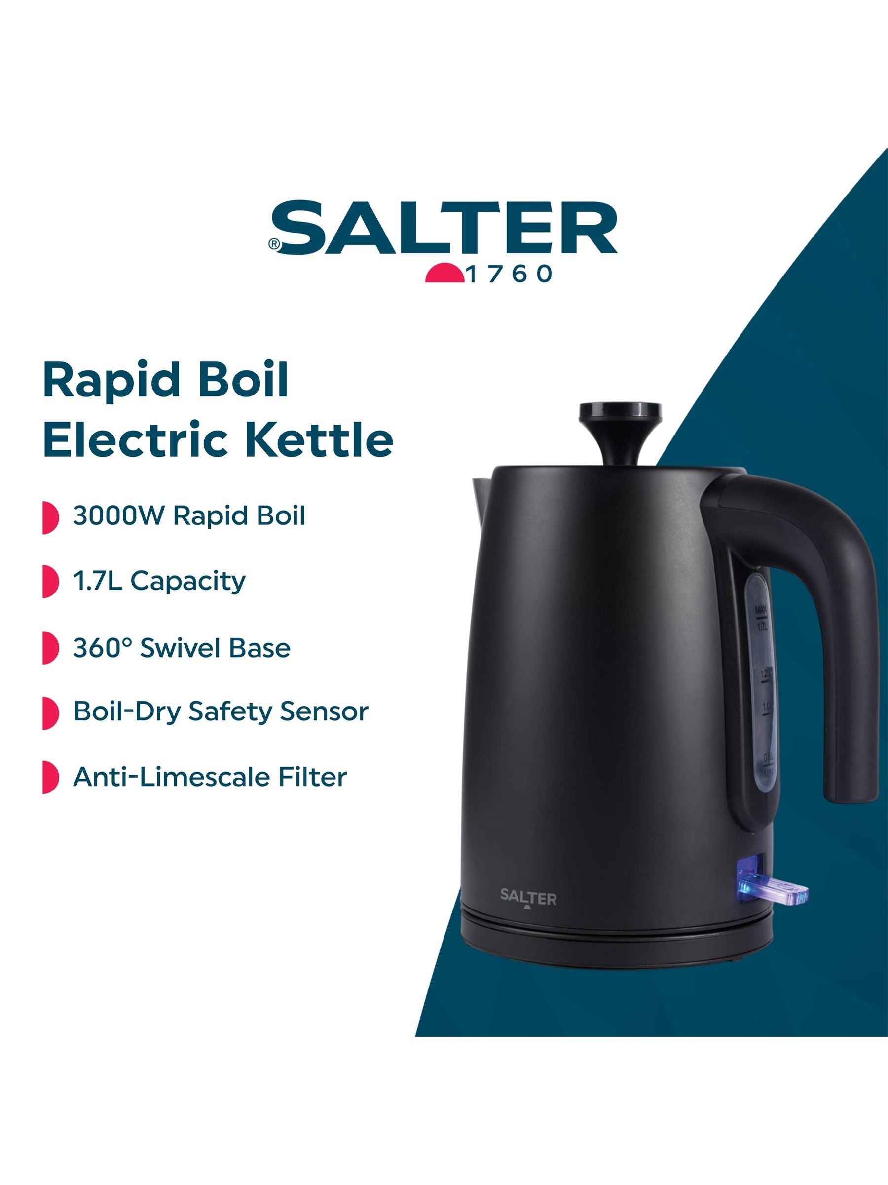 Salter Black Alchemy Rapid Boil Kettle 1.7L (British brand)