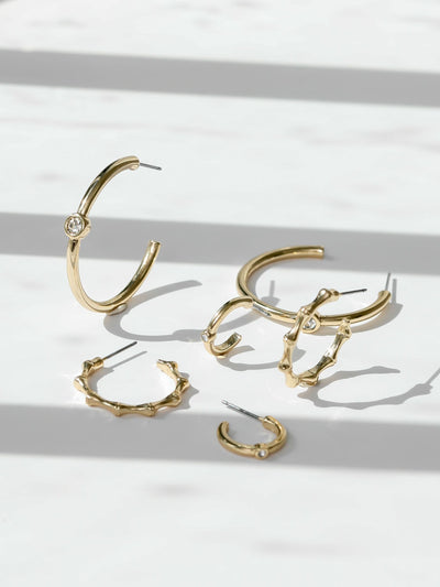 Mood Gold Polished & Crystal Multipack Hoop Earrings Pack Of 3