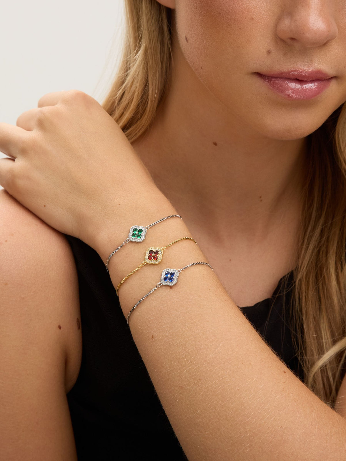 Jon Richard Silver Plated Sapphire Clover Toggle Bracelet