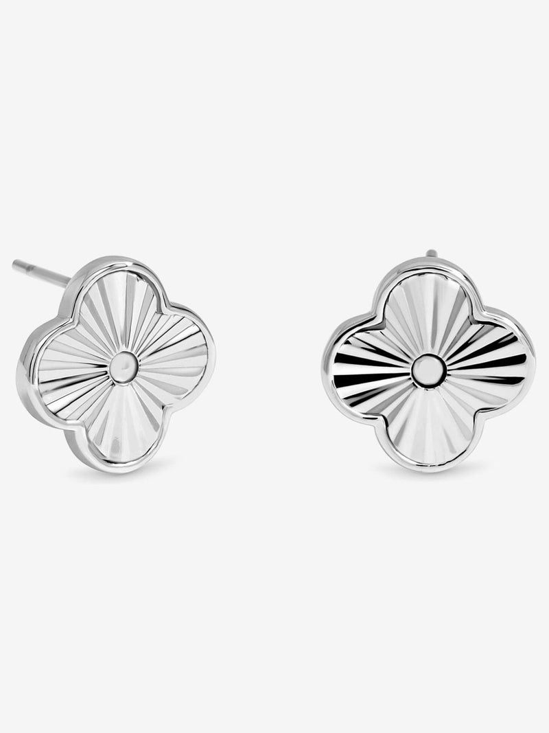 Jon Richard Silver Tone Diamond Cut Clover Earrings 12mm, UK version