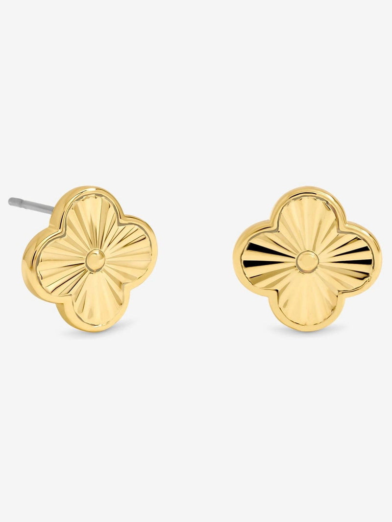 14K Gold Plated Diamond Cut Clover Earrings 12mm