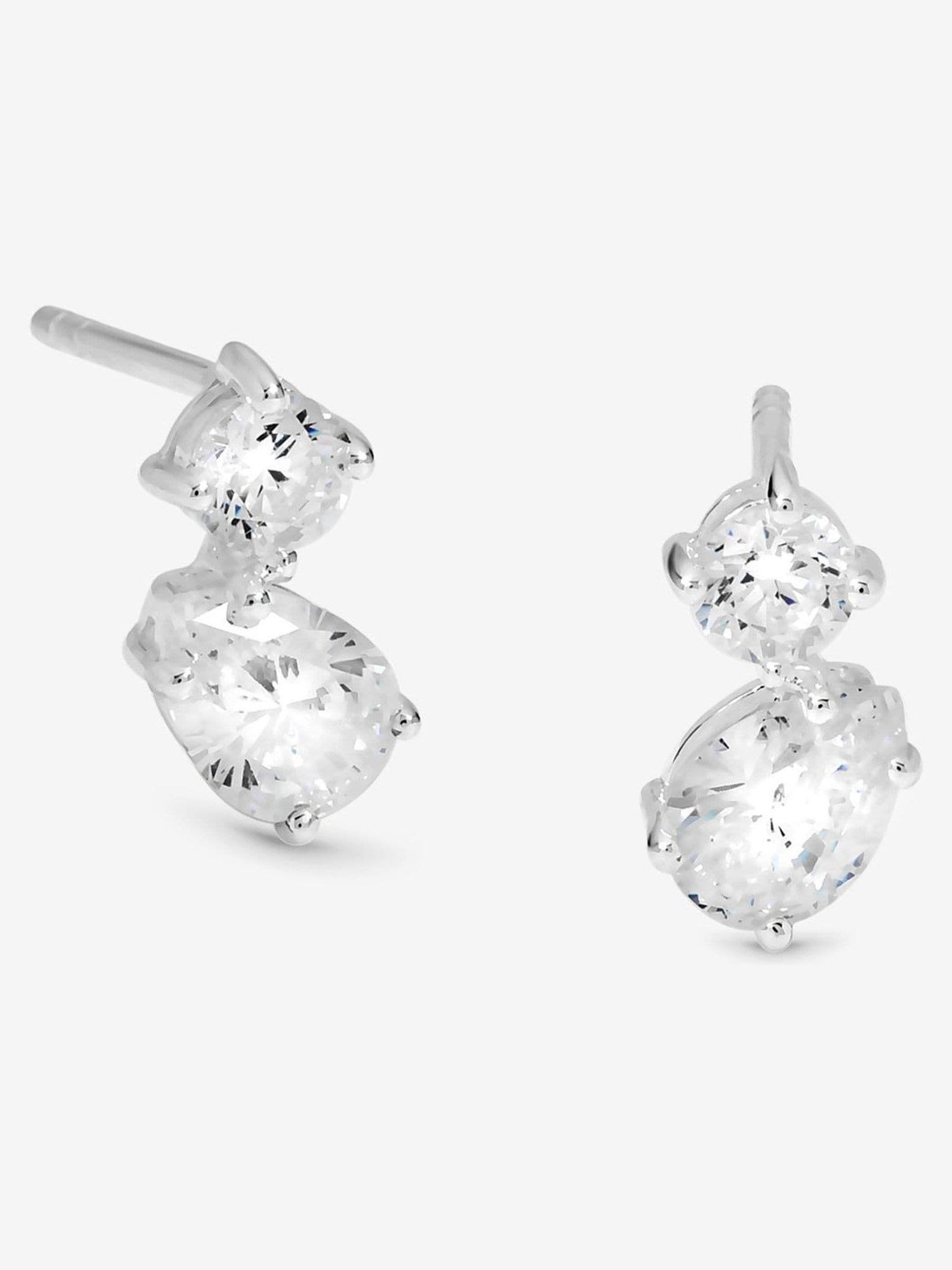 Simply Silver Silver Tone 925 Cubic Zirconia Duo Stone Stud Earrings