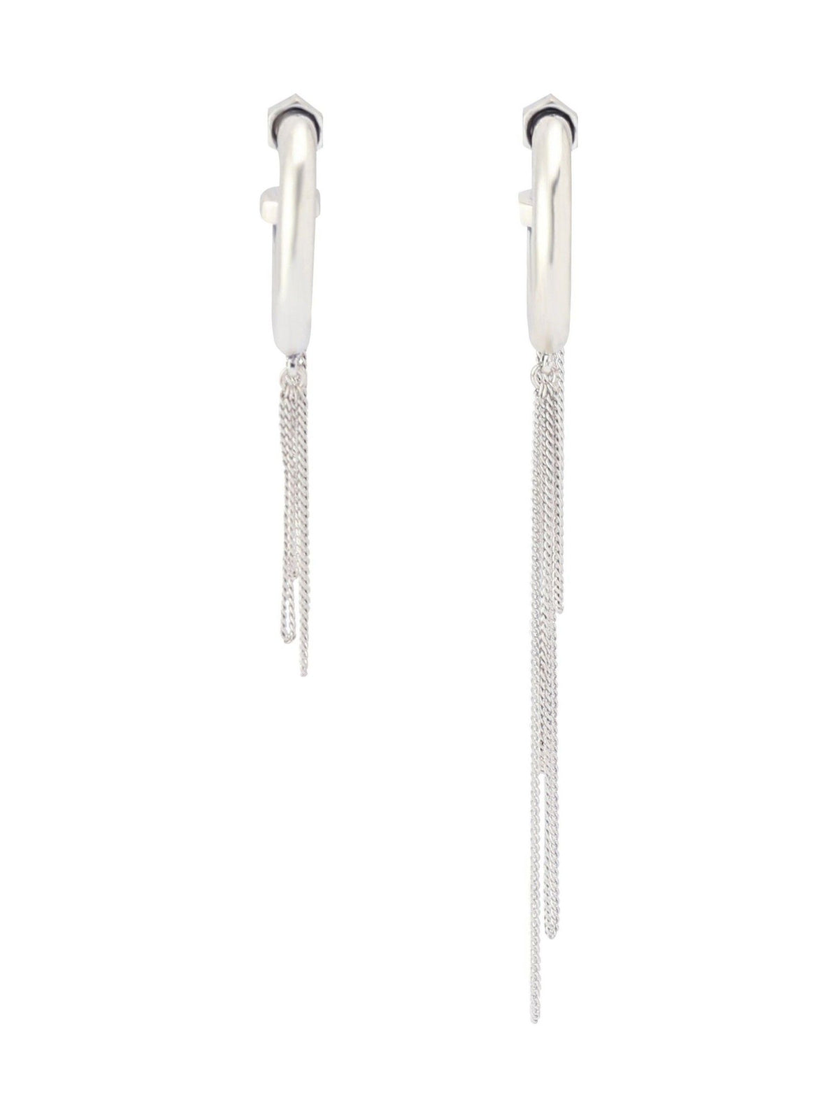 AllSaints Silver Tone Bolt Swag Chain Hoop Asymmetrical Earrings