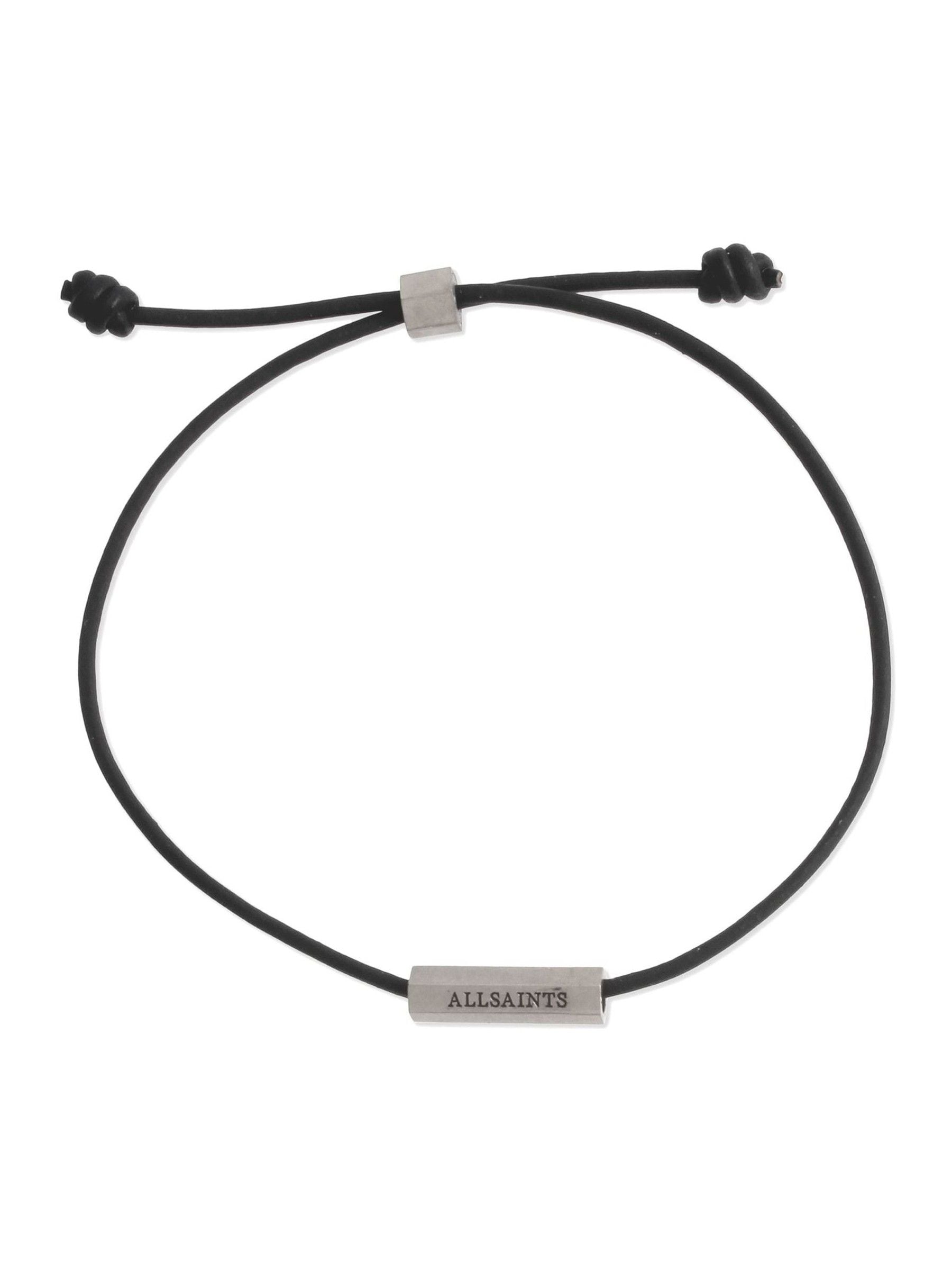 Silver Tone Hexagon Bar Leather Cord Friendship Bracelet
