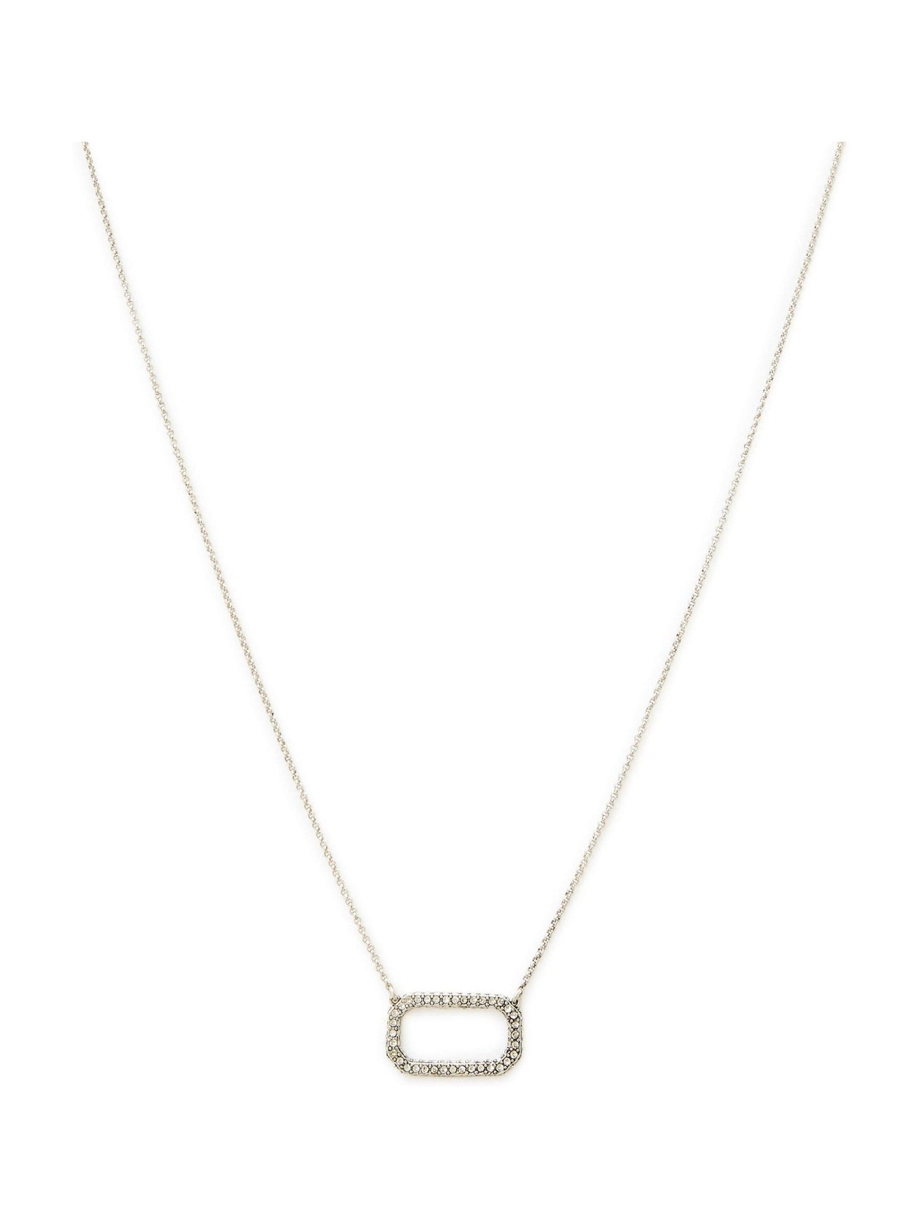 AllSaints silver tone stone hexagon pendant necklace 406mm - British product