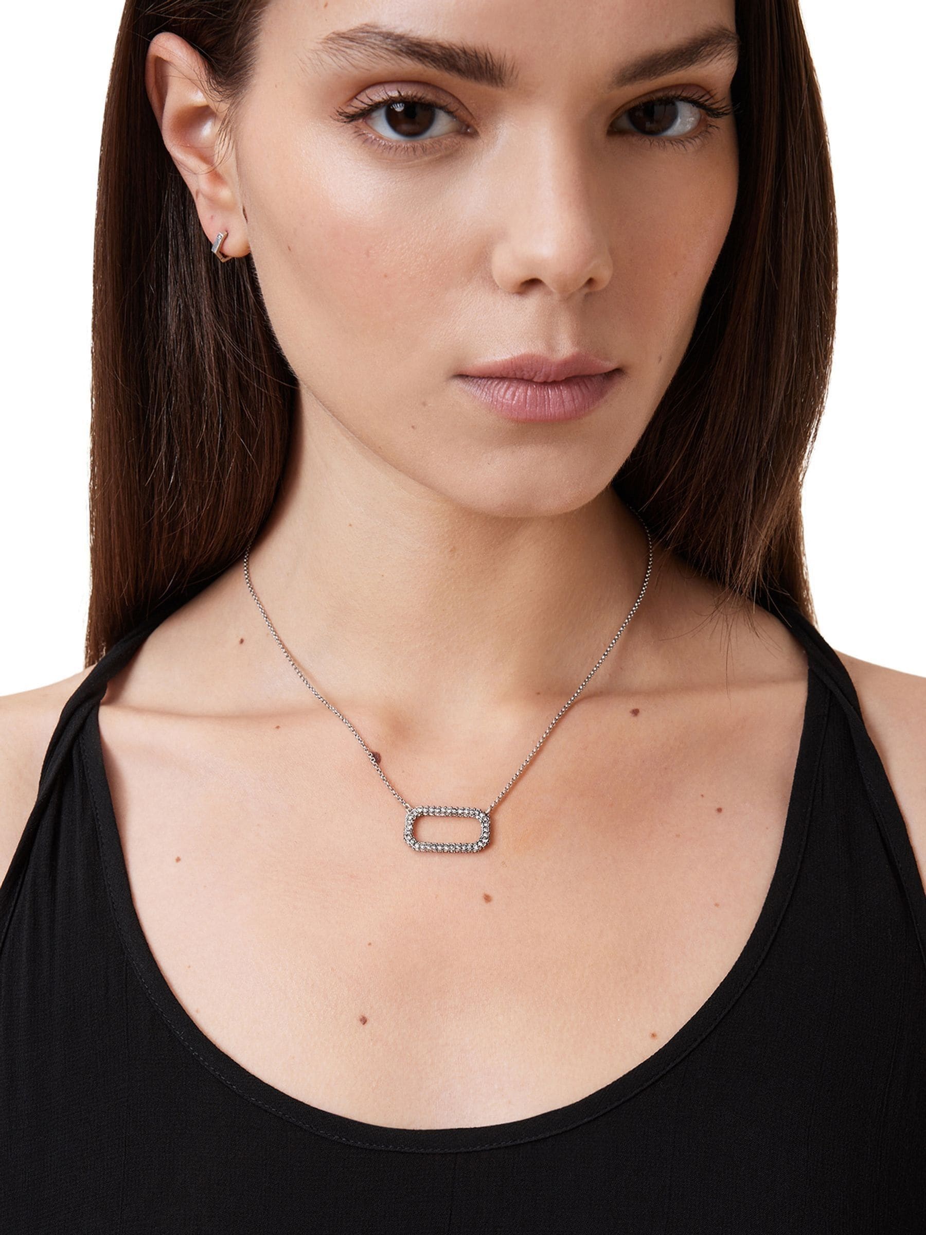 AllSaints silver tone stone hexagon pendant necklace 406mm - British product