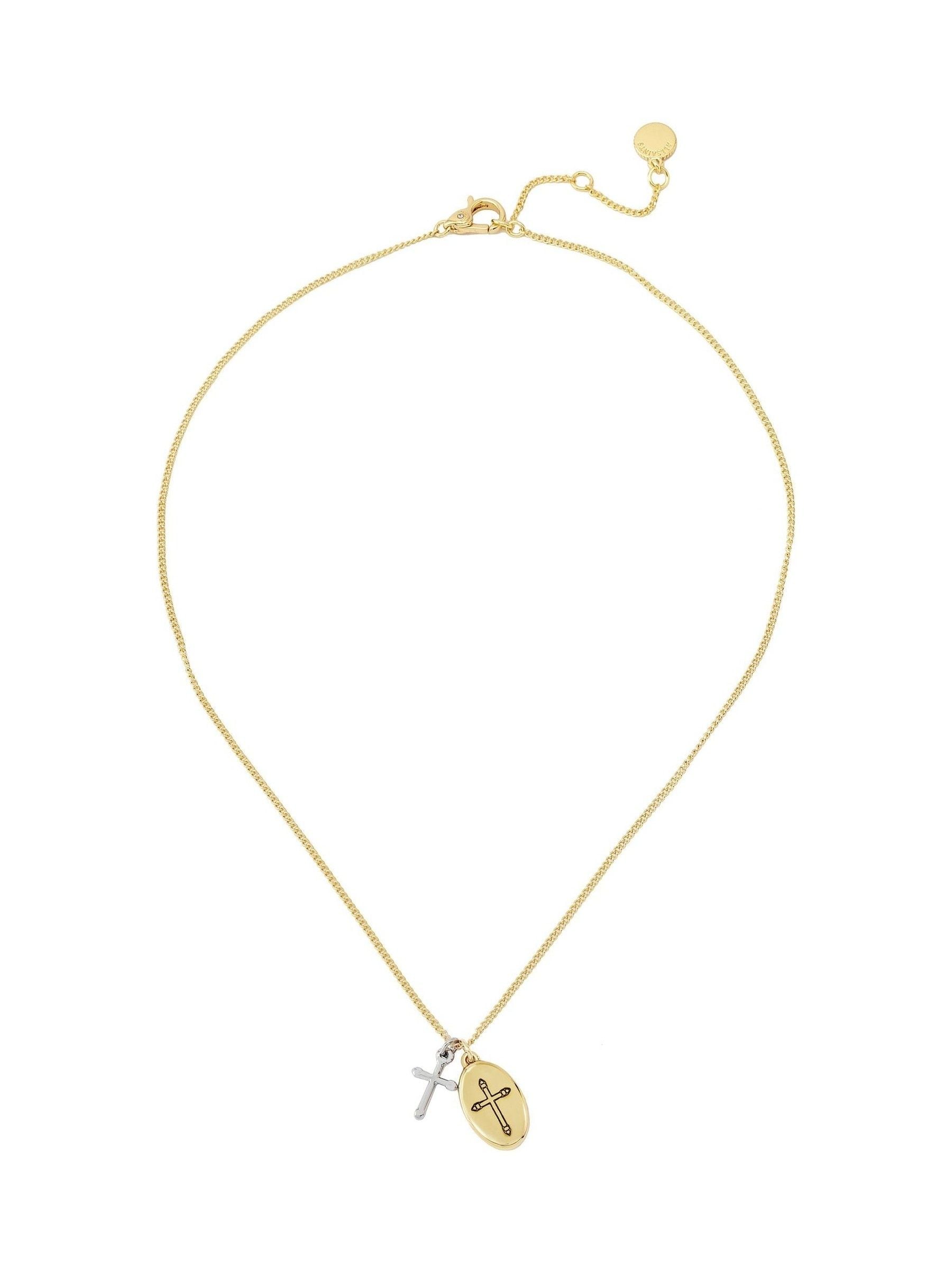 Gold Tone Cross Duo Pendant Adjustable Chain Necklace