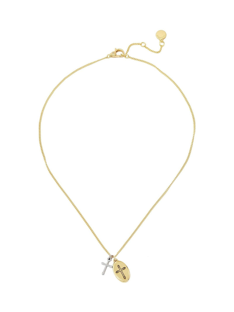 Gold Tone Cross Duo Pendant Adjustable Chain Necklace