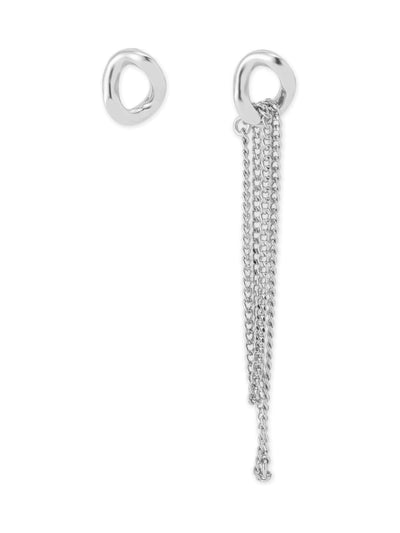 Silver Tone Link Chain Fringe Asymmetrical Earrings