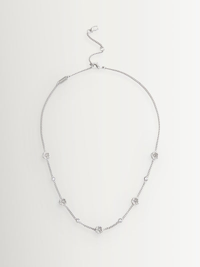 COACH Silver Signature Tea Rose Strand Necklace with 51mm Extender