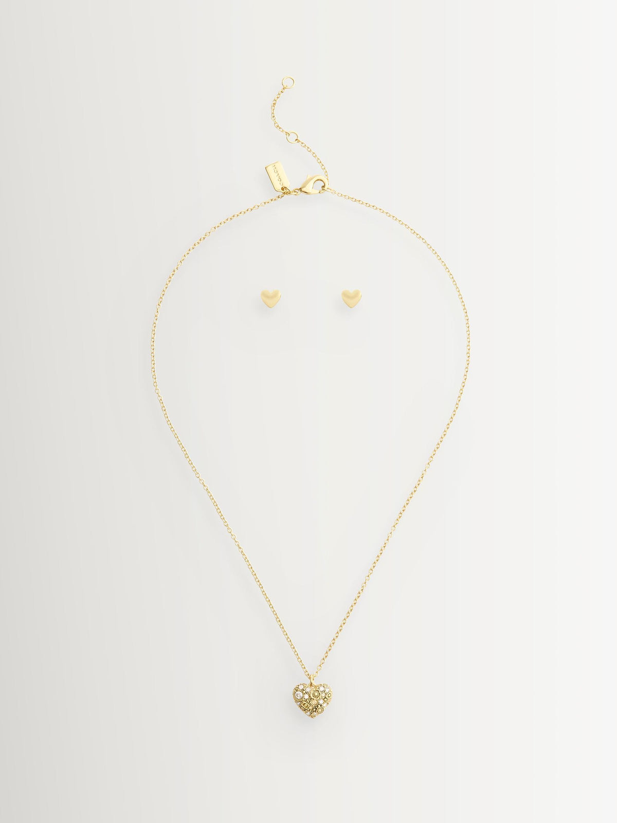 COACH Gold Tone Signature C Pavé Heart Boxed Jewelry Set