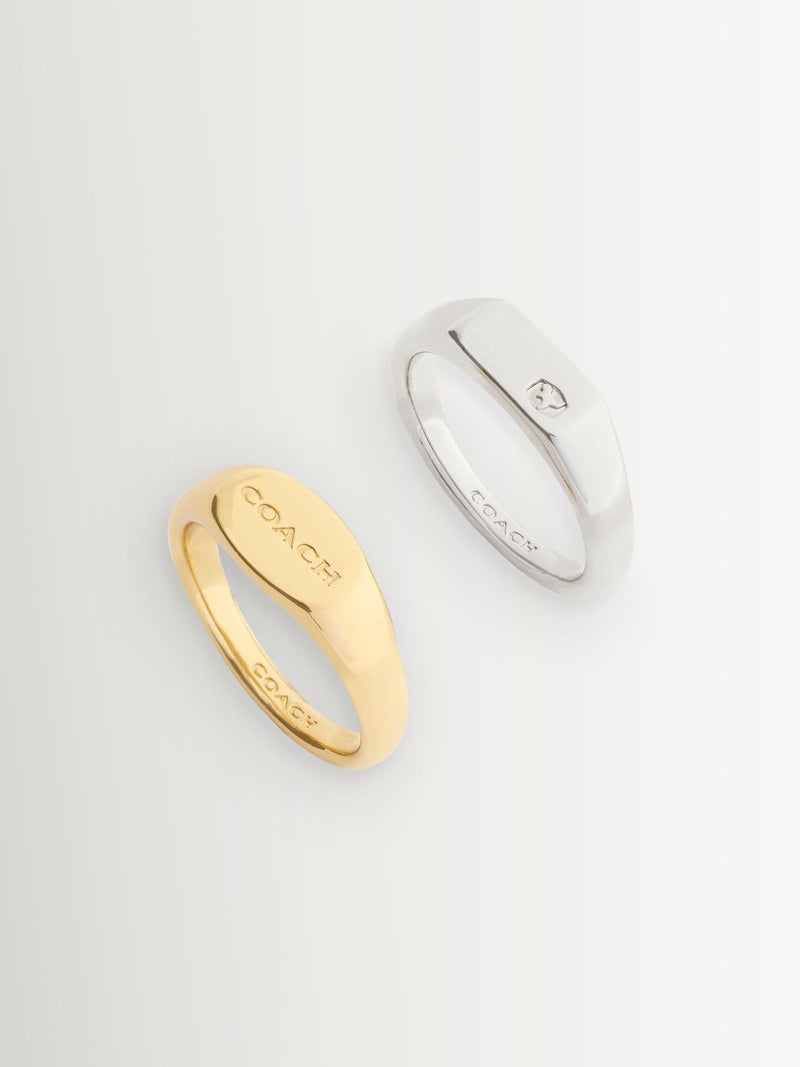 Gold Tone Signet Duo Ring Set, Size 7, Brass