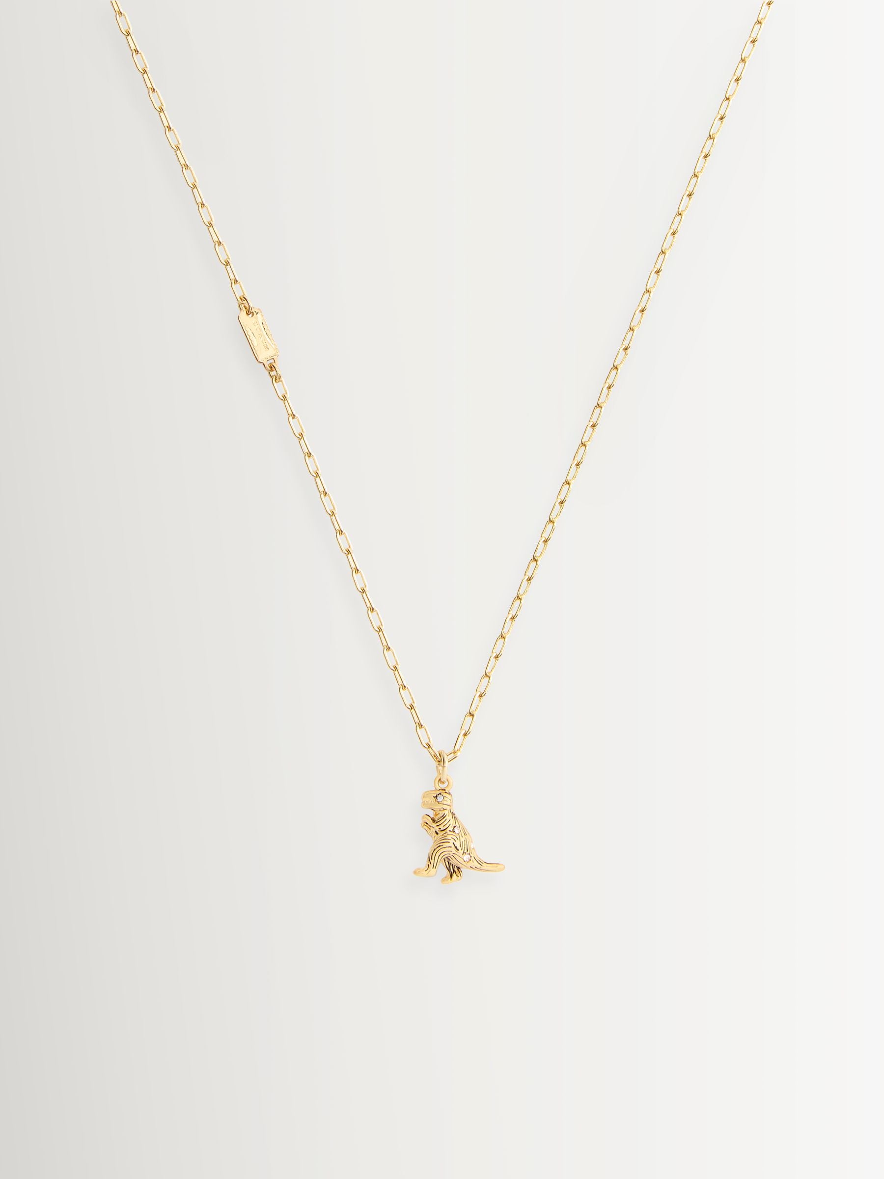 Adjustable Brass Chain Necklace with Glass Crystal Dinosaur Pendant