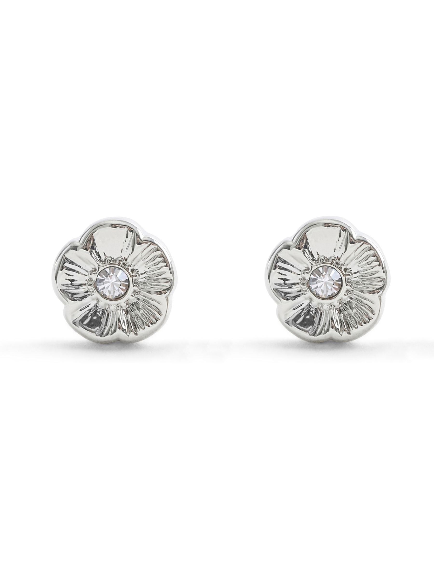 COACH Silver Signature Tea Rose Stud Earrings