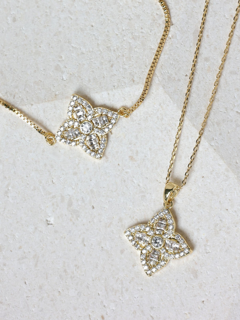 Jon Richard Gold Tone Crystal Clover Necklace