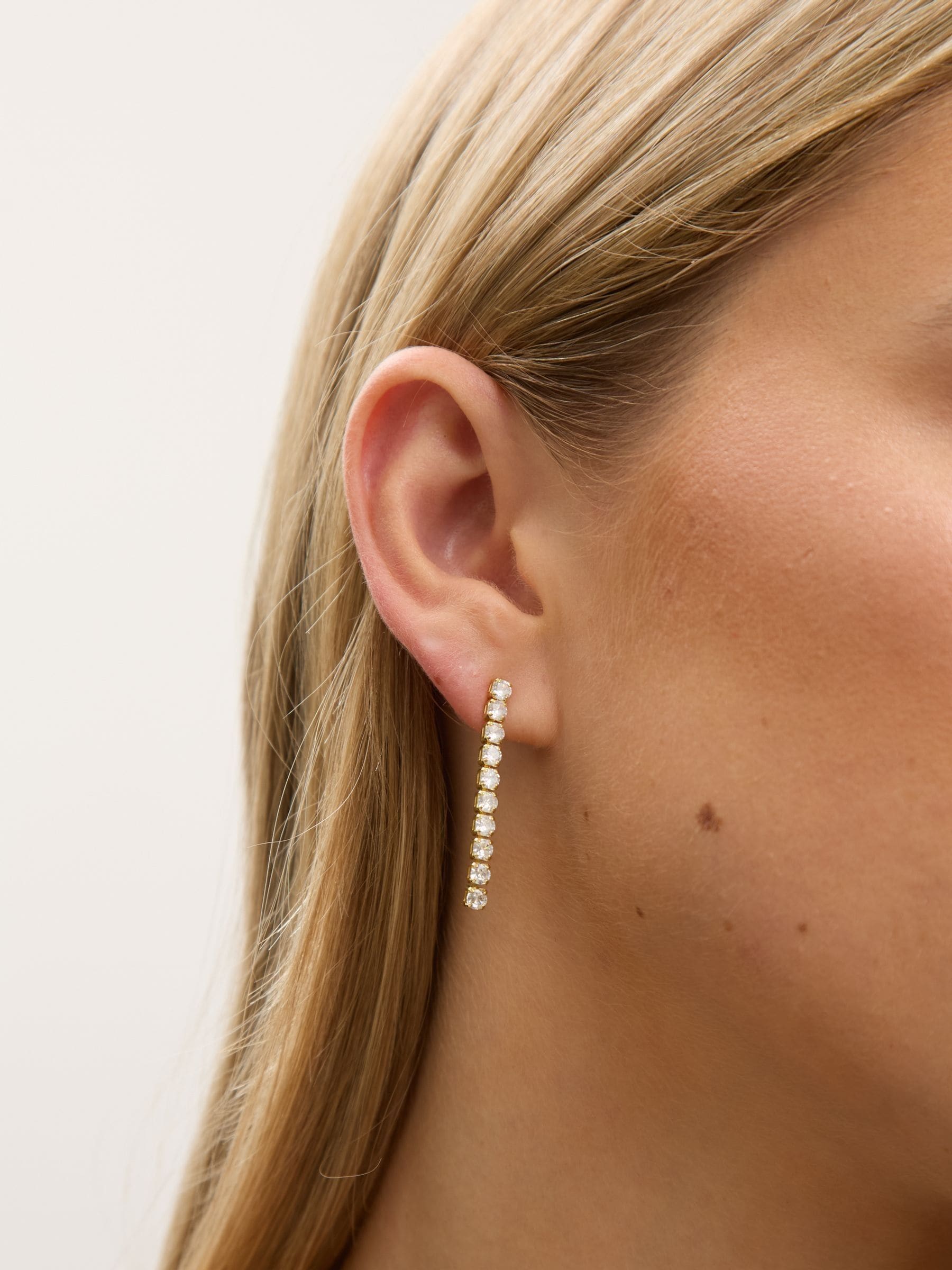 Jon Richard gold cubic zirconia round tennis earrings, UK version