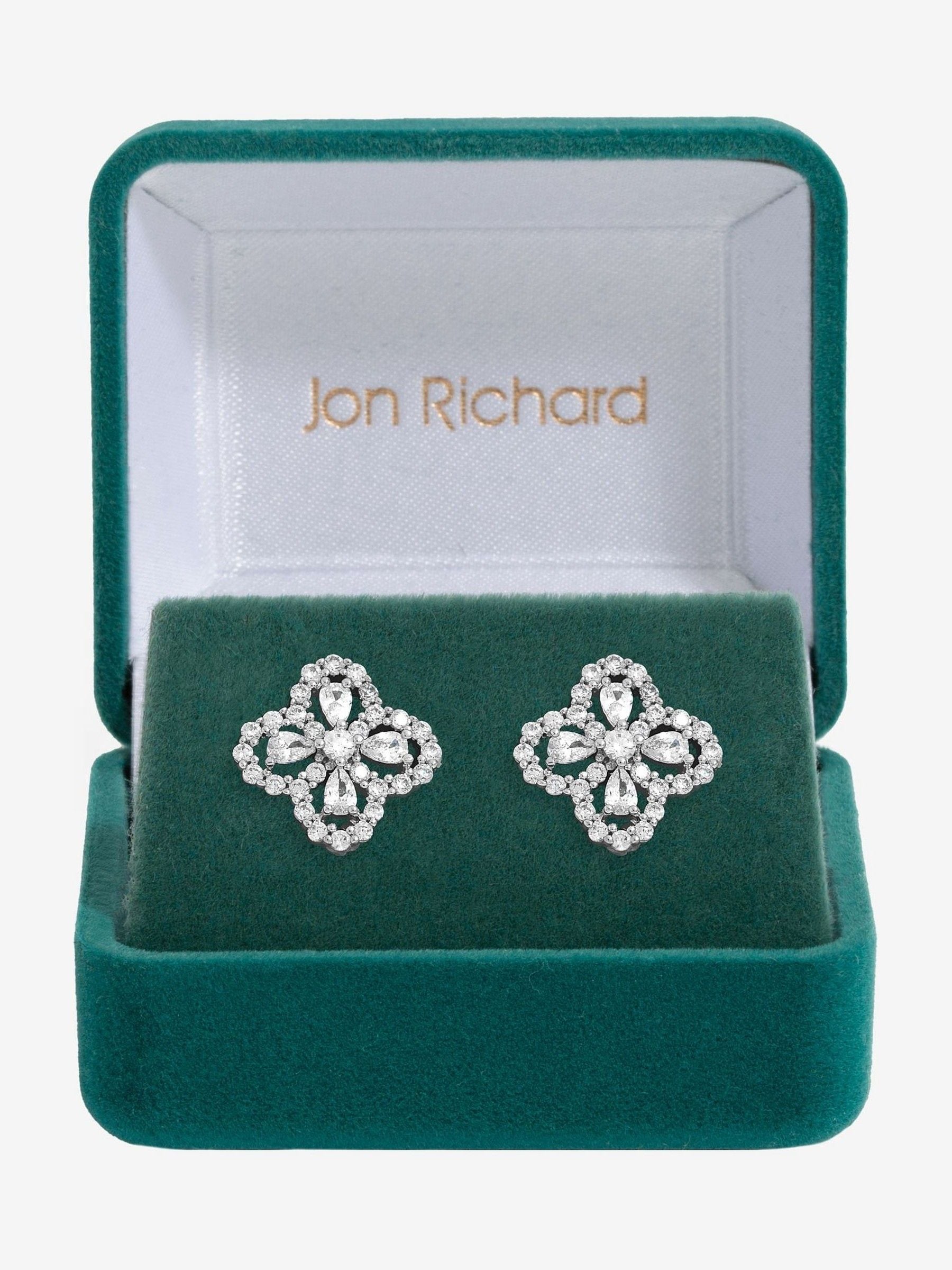 Cubic Zirconia Clover Stud Earrings with Gift Box – 13mm