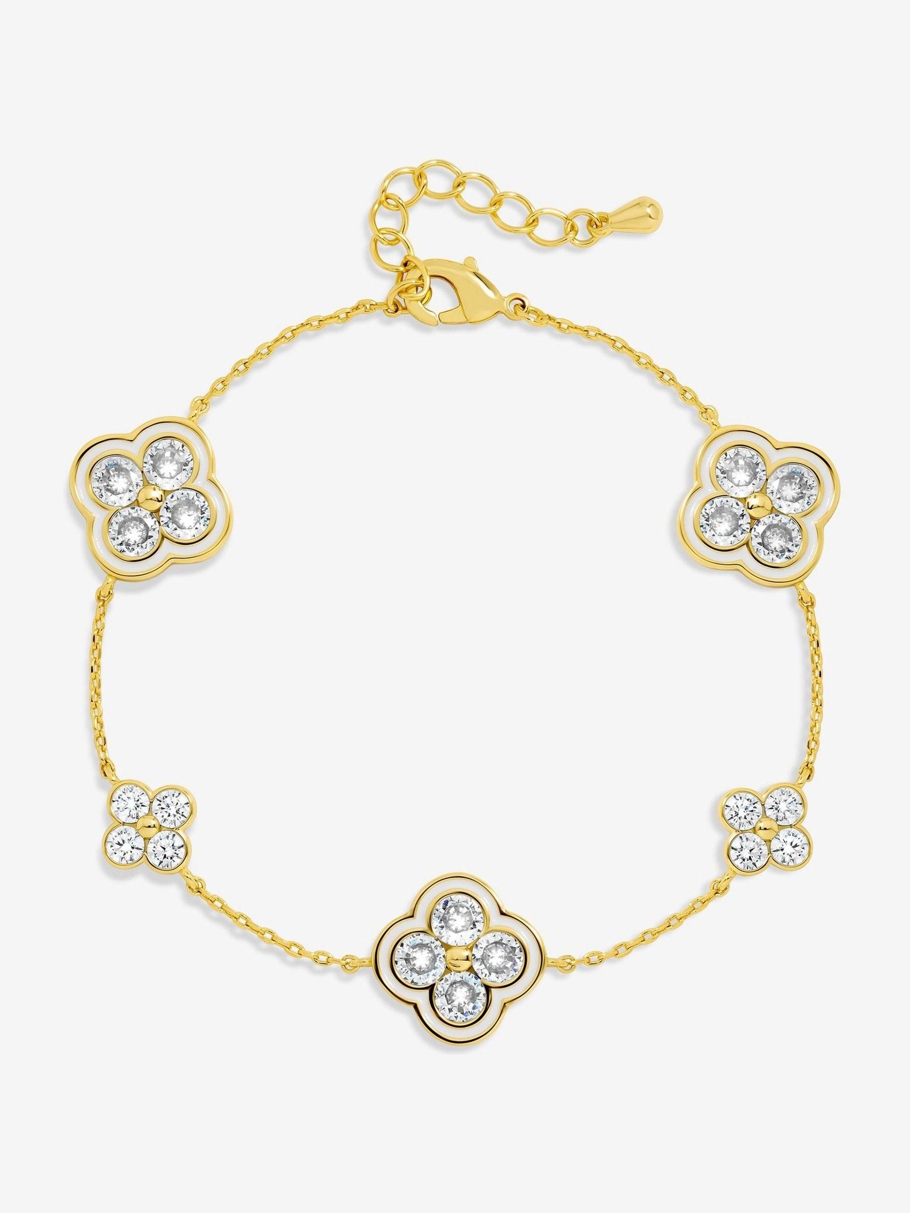Gold-Plated Pave Clover Bracelet with Lobster Clasp, 8'' Chain
