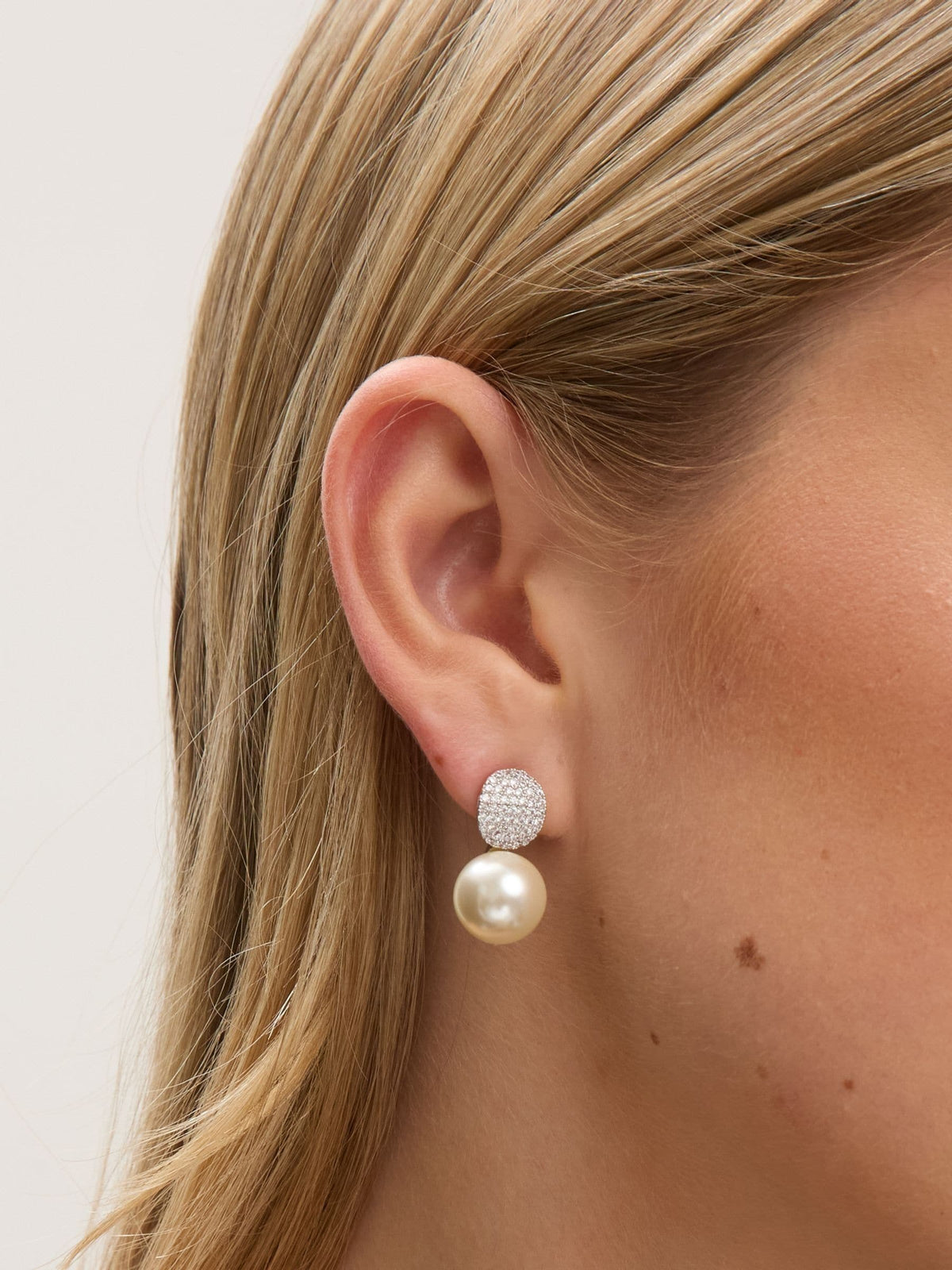 Jon Richard Silver Tone Pave Pearl Effect Drop Earrings