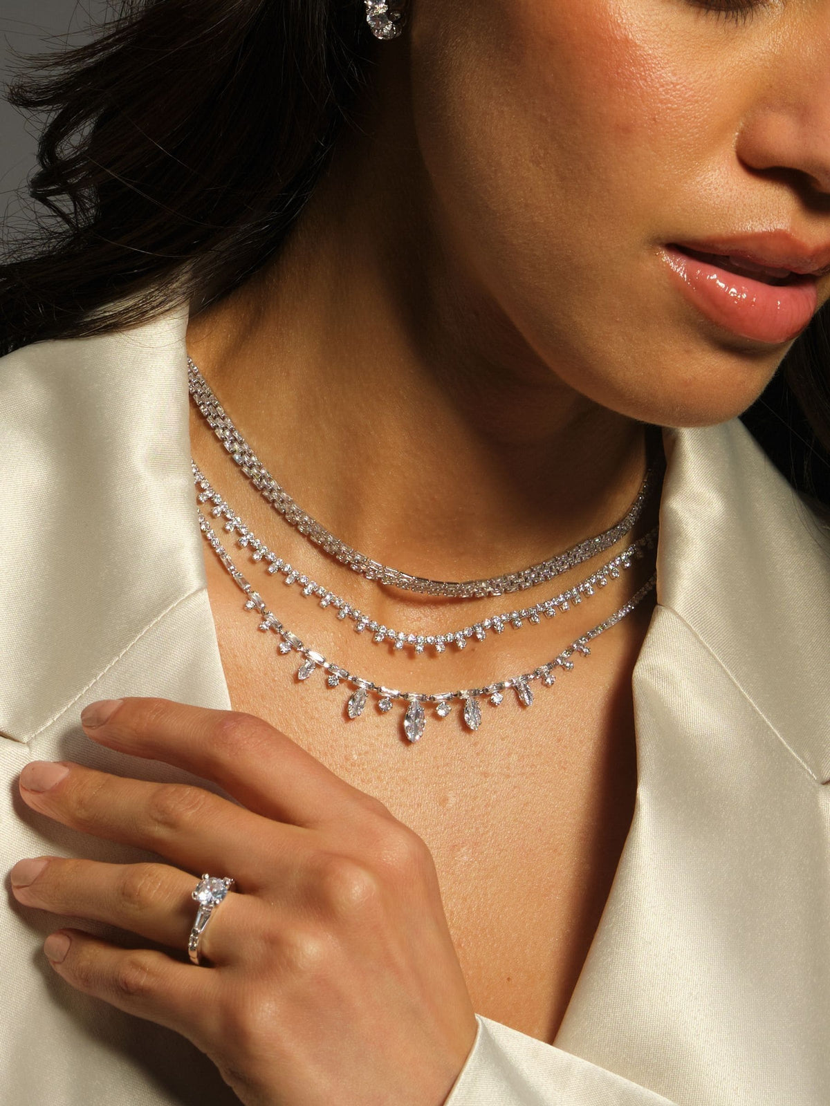 Jon Richard Silver Tone Cubic Zirconia Fine Drop Necklace