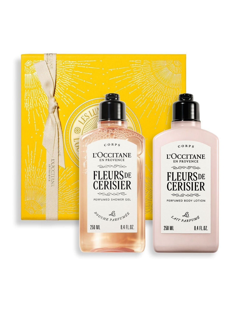 L'Occitane cherry blossom body care set with shower gel and lotion, UK version