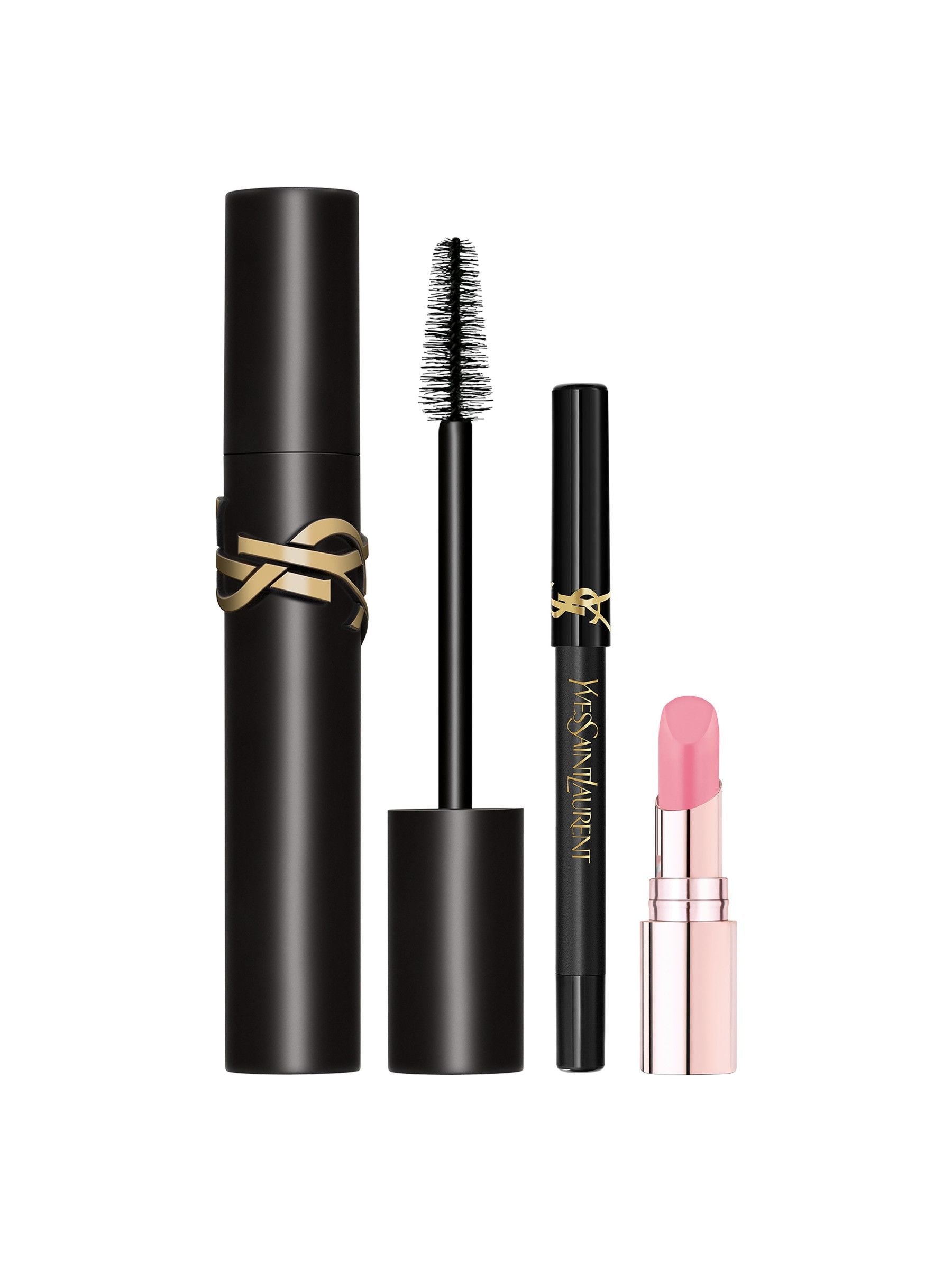 Yves Saint Laurent Mini Lash Clash Mascara, Lines Liberated Liner and Candy Glow 1B Lipstick Gift Set