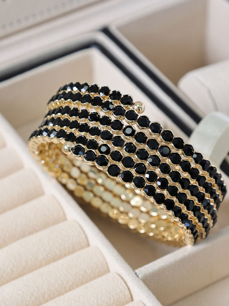 Black Round Wrap Cuff Bracelet with Gold Tone Finish, 20mm Width, 65mm Length