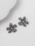 Hematite Crystal Floral Statement Stud Earrings 25mm x 24mm