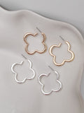 Mood Metallic Polished Open Clover Hoop Earrings Pack of 2