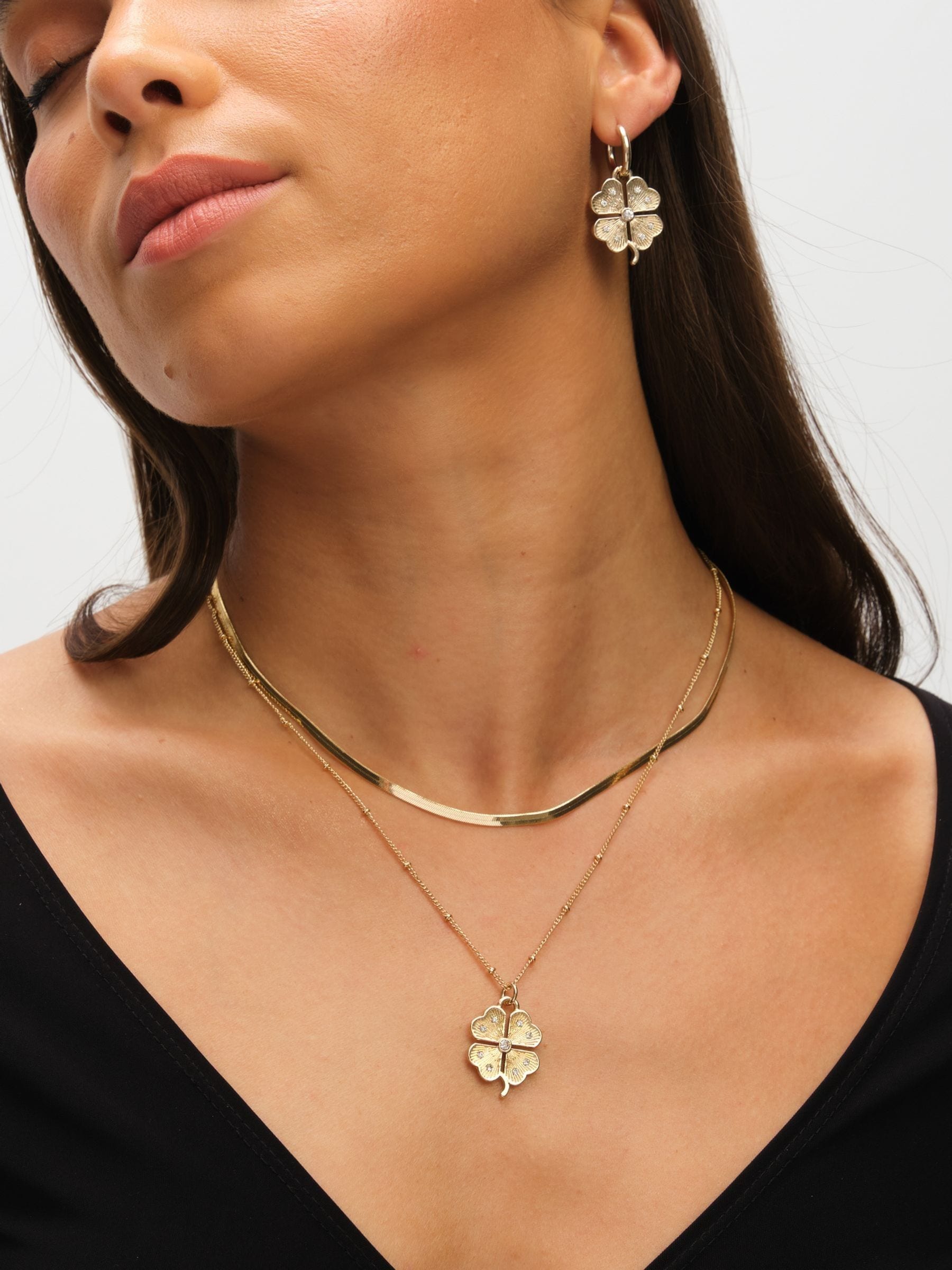 Mood Gold Tone Polished Crystal Clover Double Row Pendant