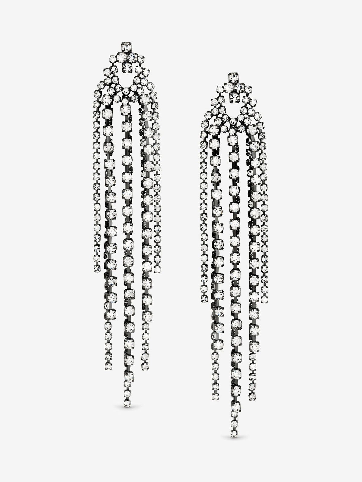 Hematite Crystal Multi-Strand Long Drop Earrings with Post Fastening 110mm