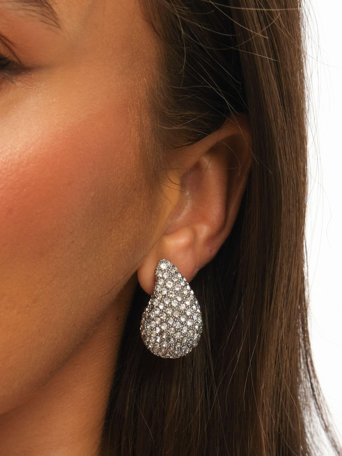 Mood Silver Tone Crystal Dome Stud Earrings