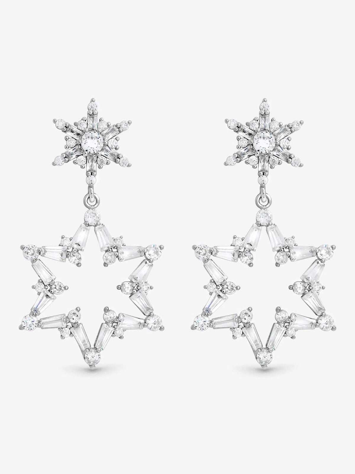 Silver Plated Crystal Star Drop Earrings with Post and Bullet Back 12mm x 12mm